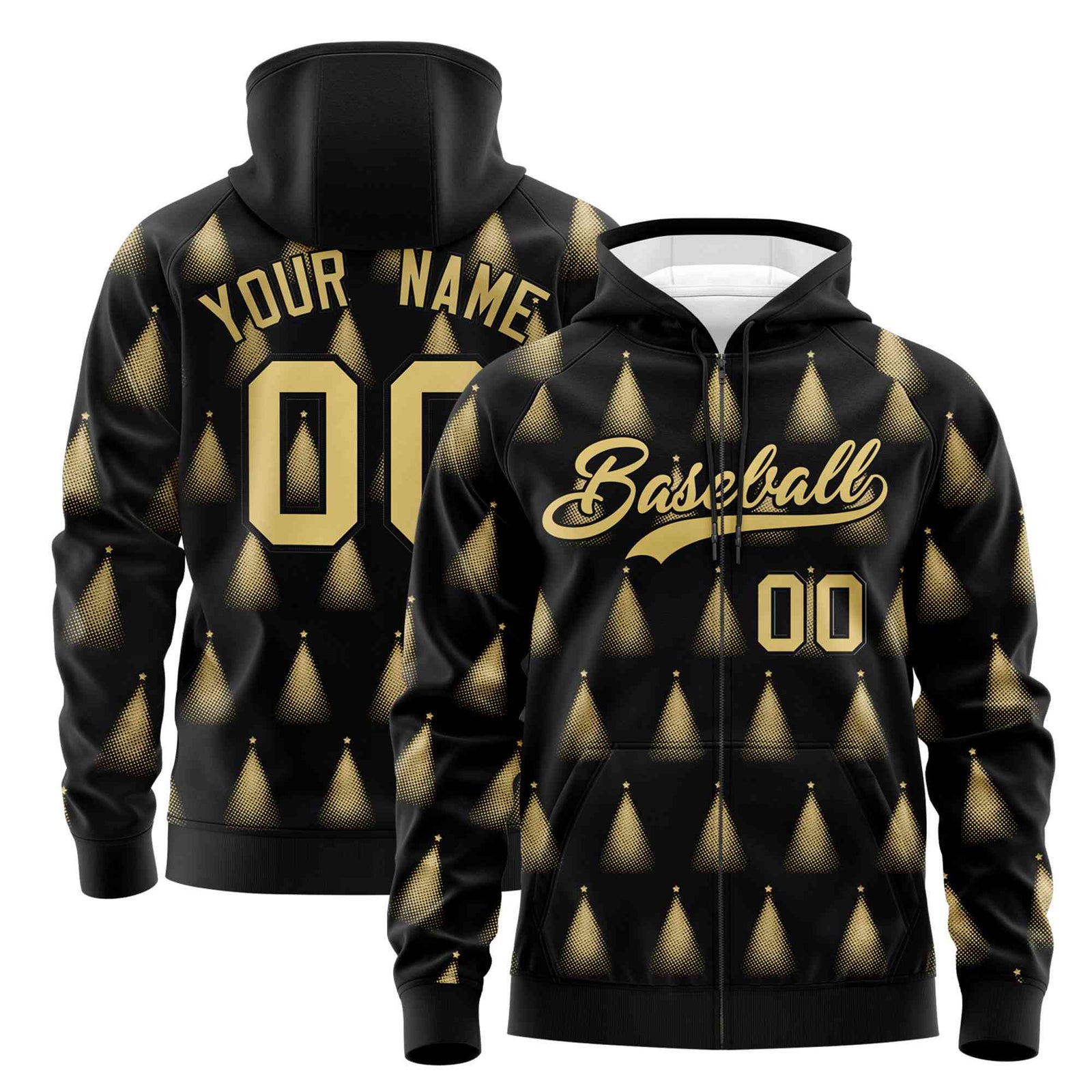 Custom Black Khaki Christmas Graffiti Pattern Athletic Pullover Hoodie