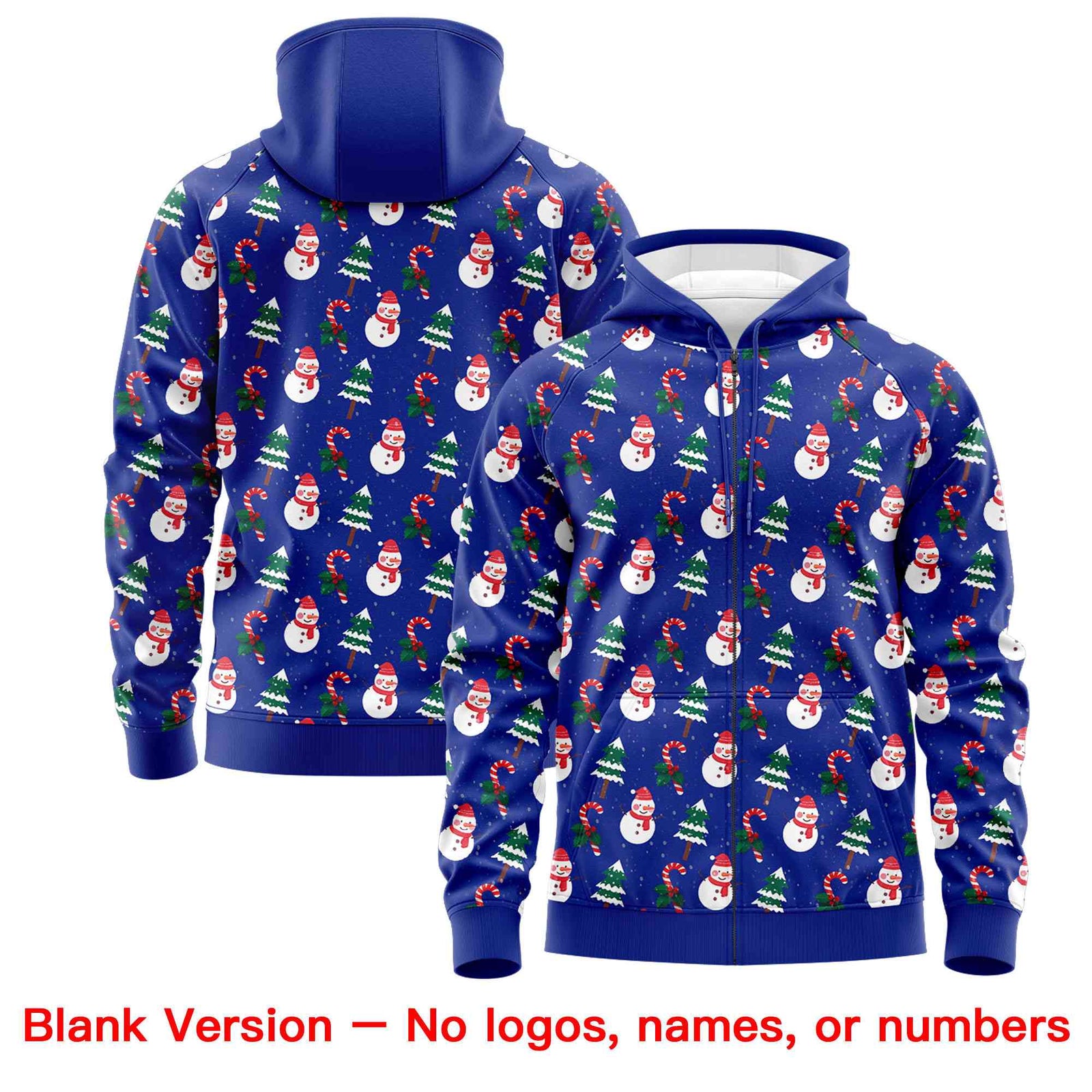 Custom Royal Blue Red Christmas Graffiti Pattern Athletic Pullover Hoodie
