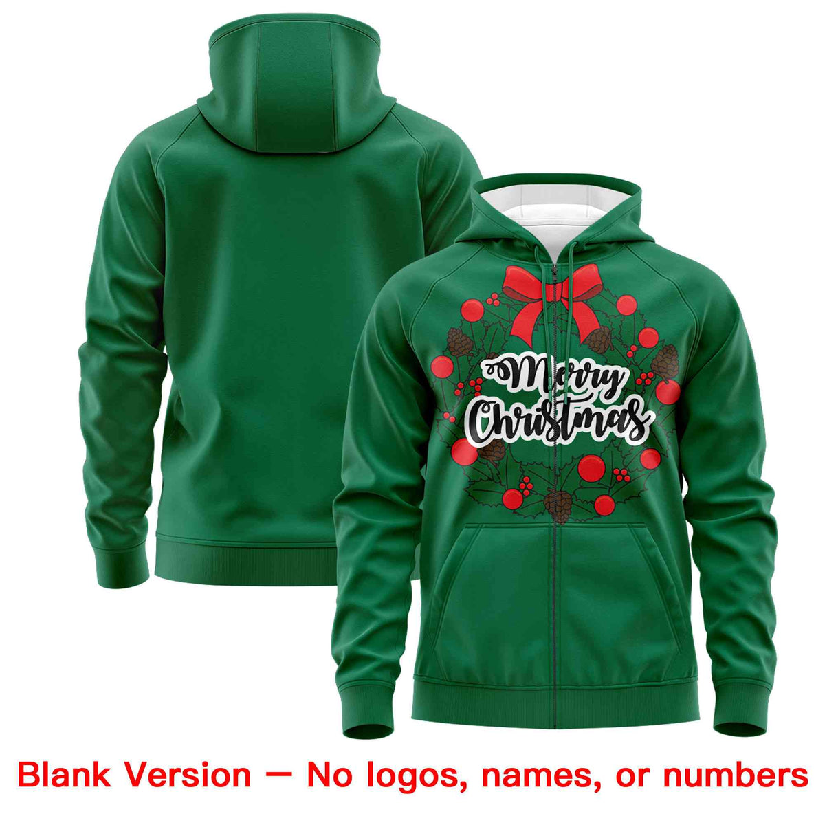 Custom Kelly Green Red Christmas Graffiti Pattern Athletic Pullover Hoodie