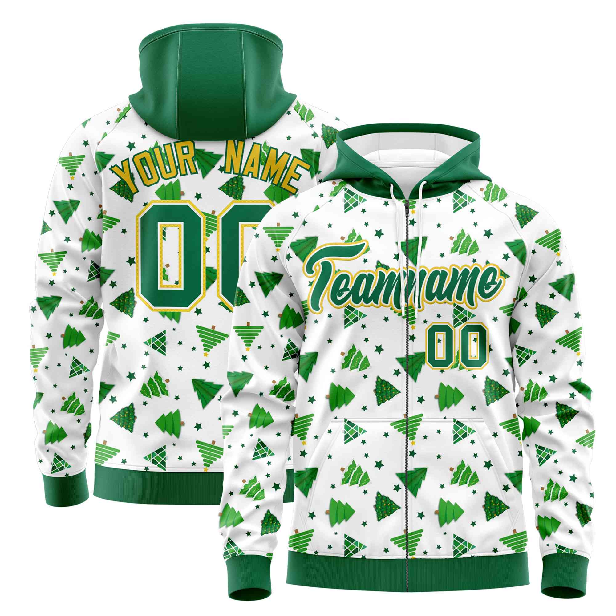 Custom White Kelly Green Christmas Graffiti Pattern Athletic Pullover Hoodie