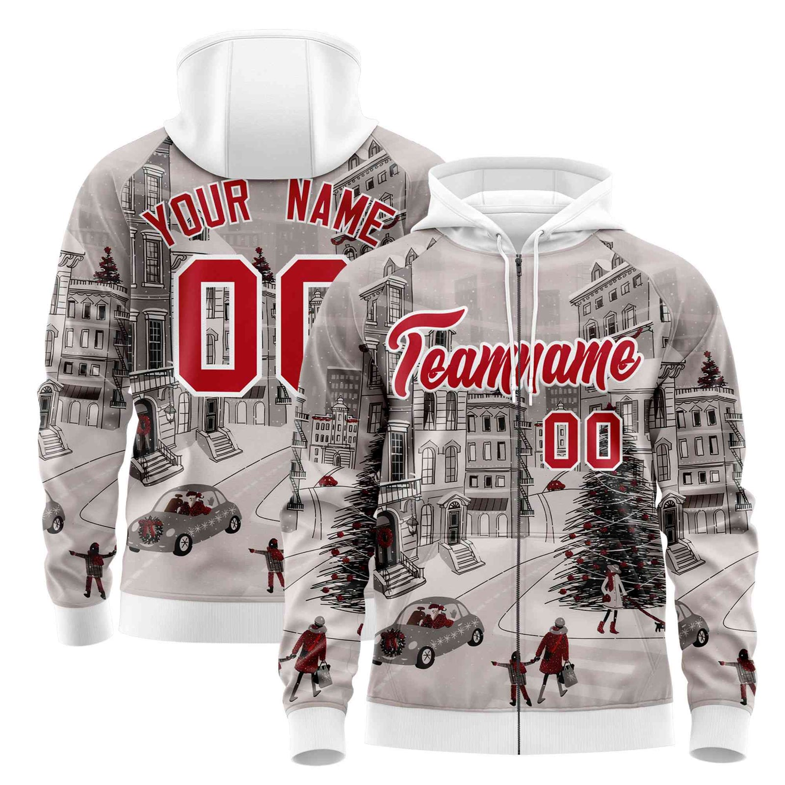Custom White Red Christmas Graffiti Pattern Athletic Pullover Hoodie