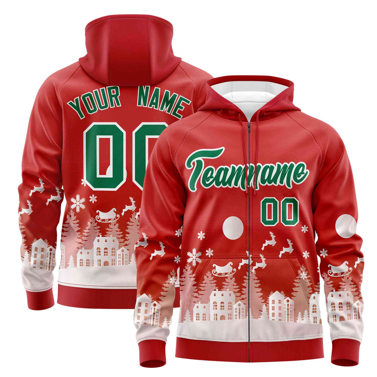 Custom Red Kelly Green Christmas Graffiti Pattern Athletic Pullover Hoodie