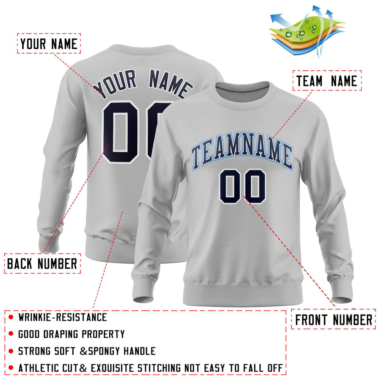 Custom Gray Classic Style Personalized Uniform Pullover Hoodie