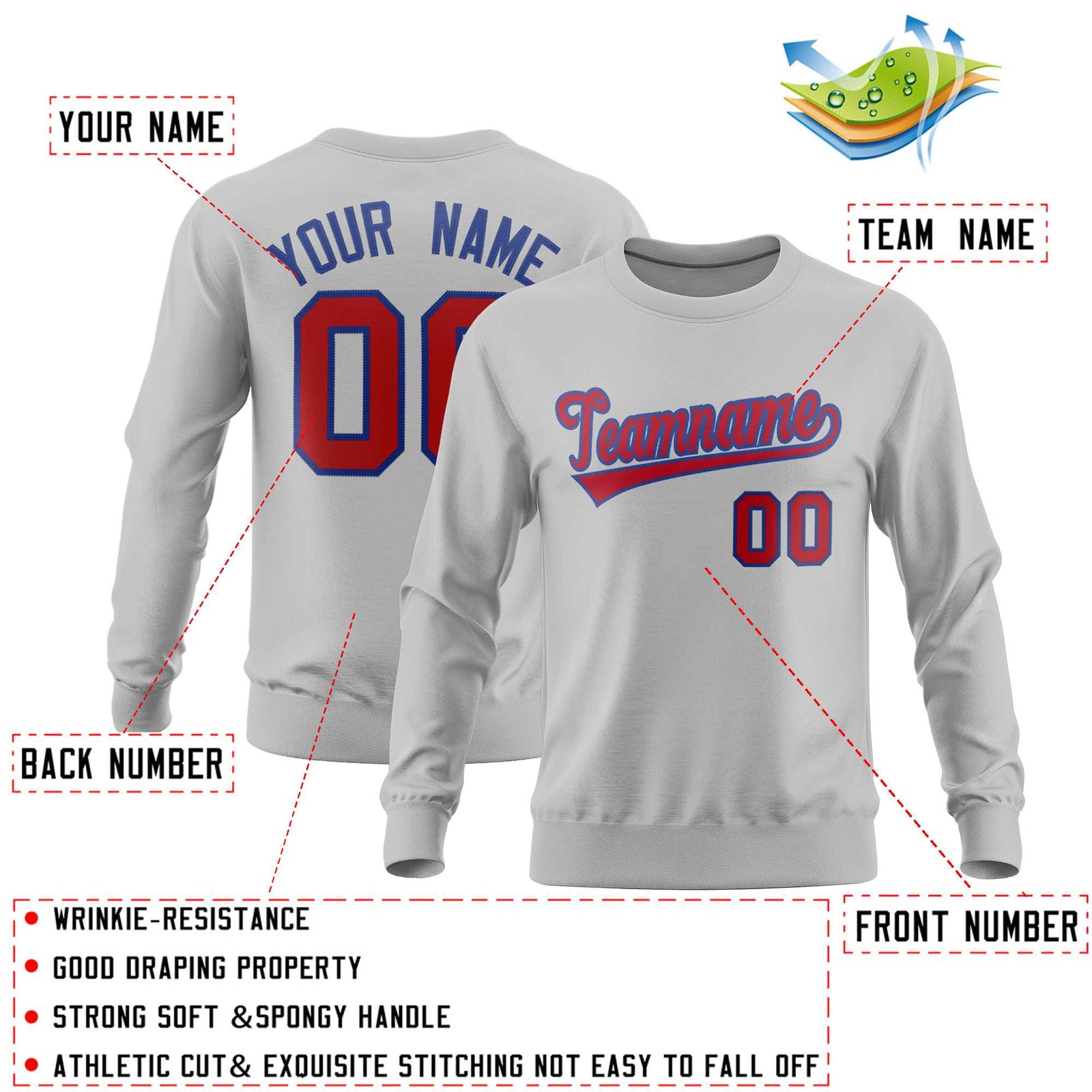 Custom Gray Classic Style Personalized Uniform Pullover Hoodie