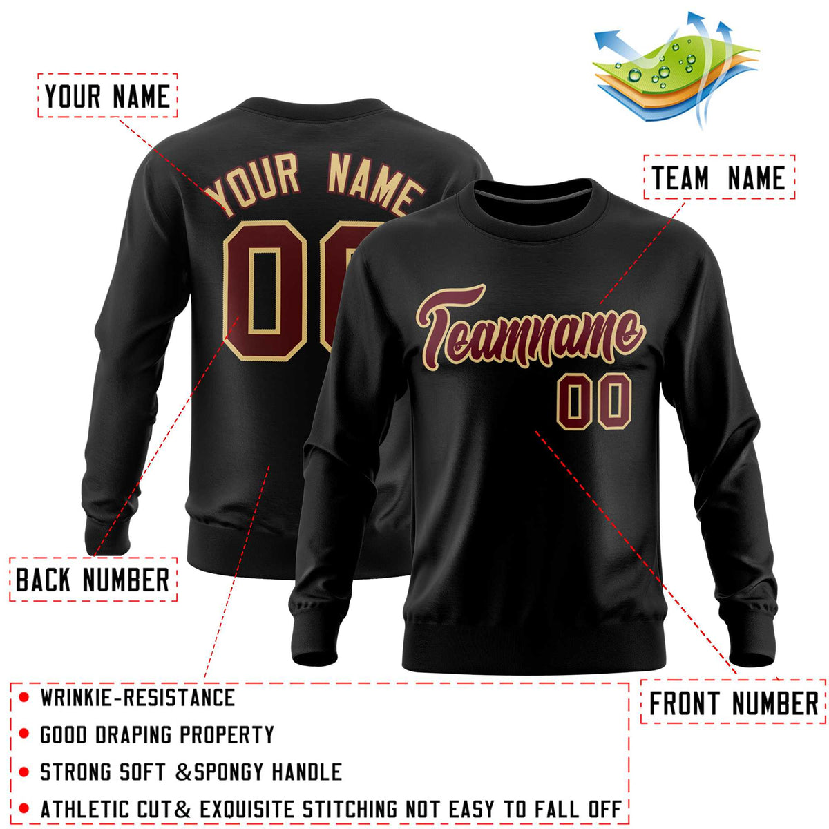 Custom Black Classic Style Personalized Uniform Pullover Hoodie