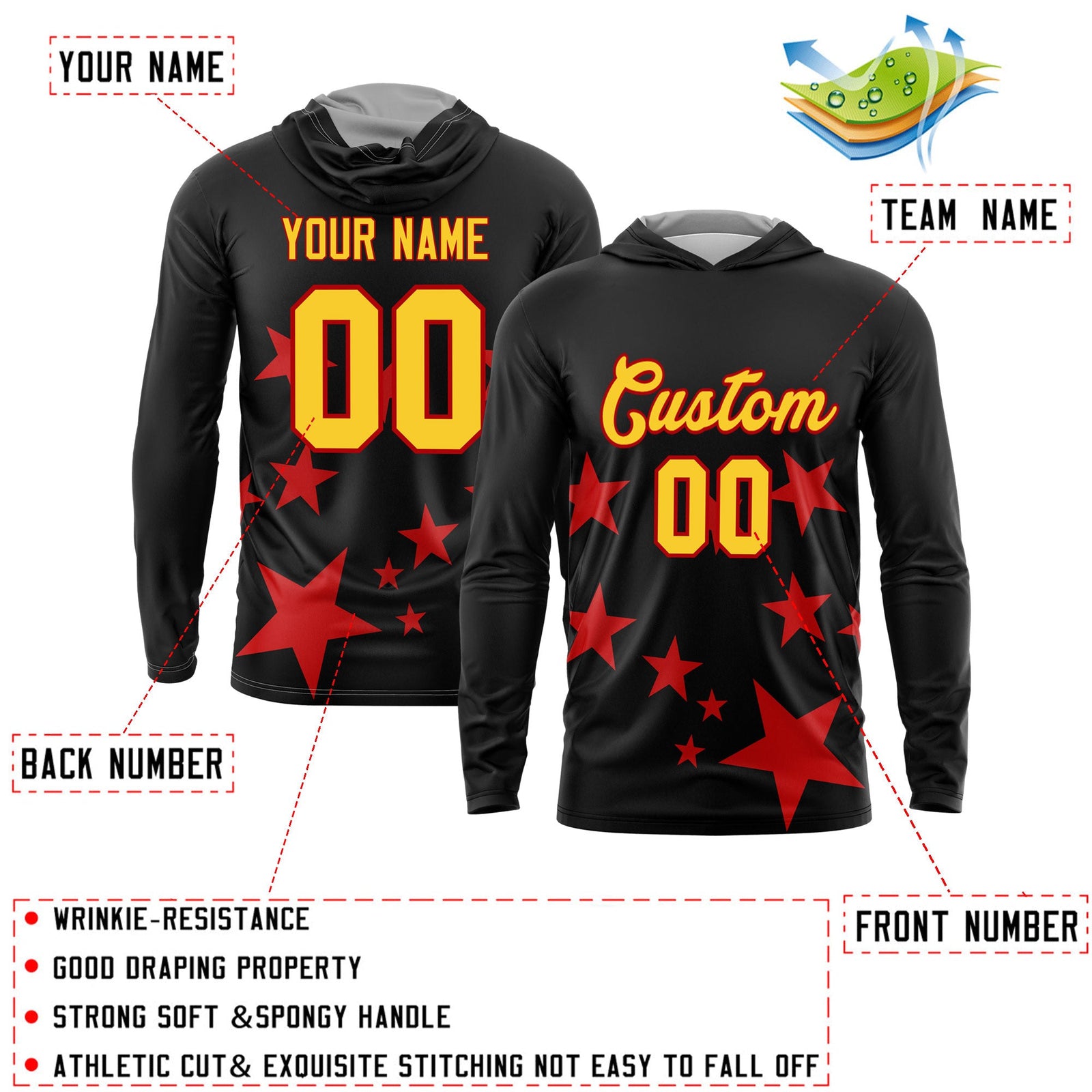 Custom Black Gold Basketball Shooting Shirt Performance Training Quick Dry Hoodie| KXKSHOP