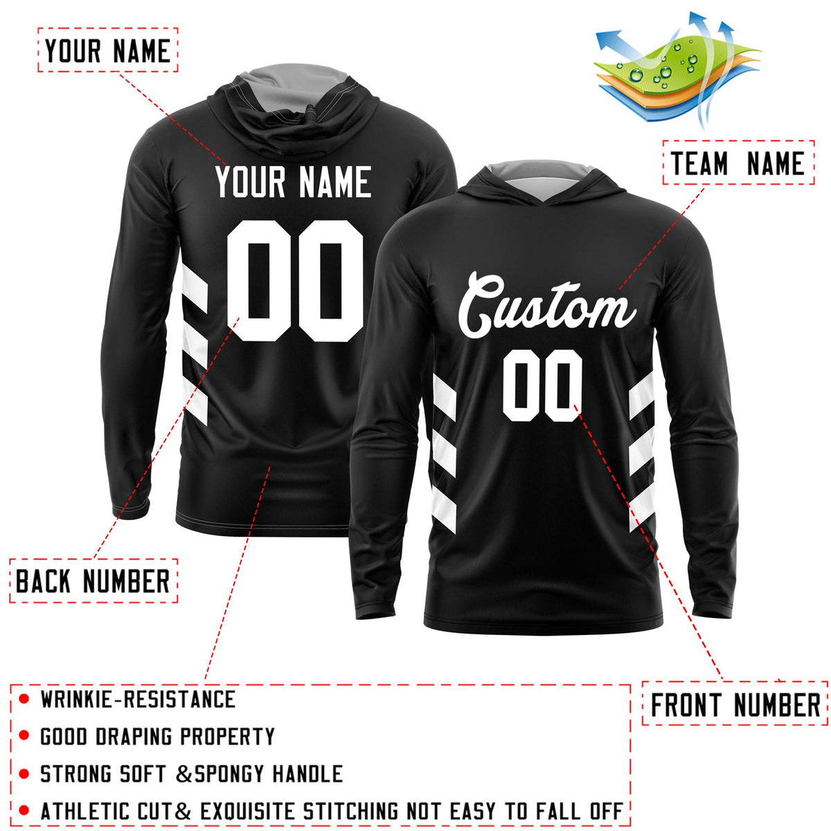 Custom Black White Basketball Shooting Shirt Performance Training Lightweight Hoodie| KXKSHOP