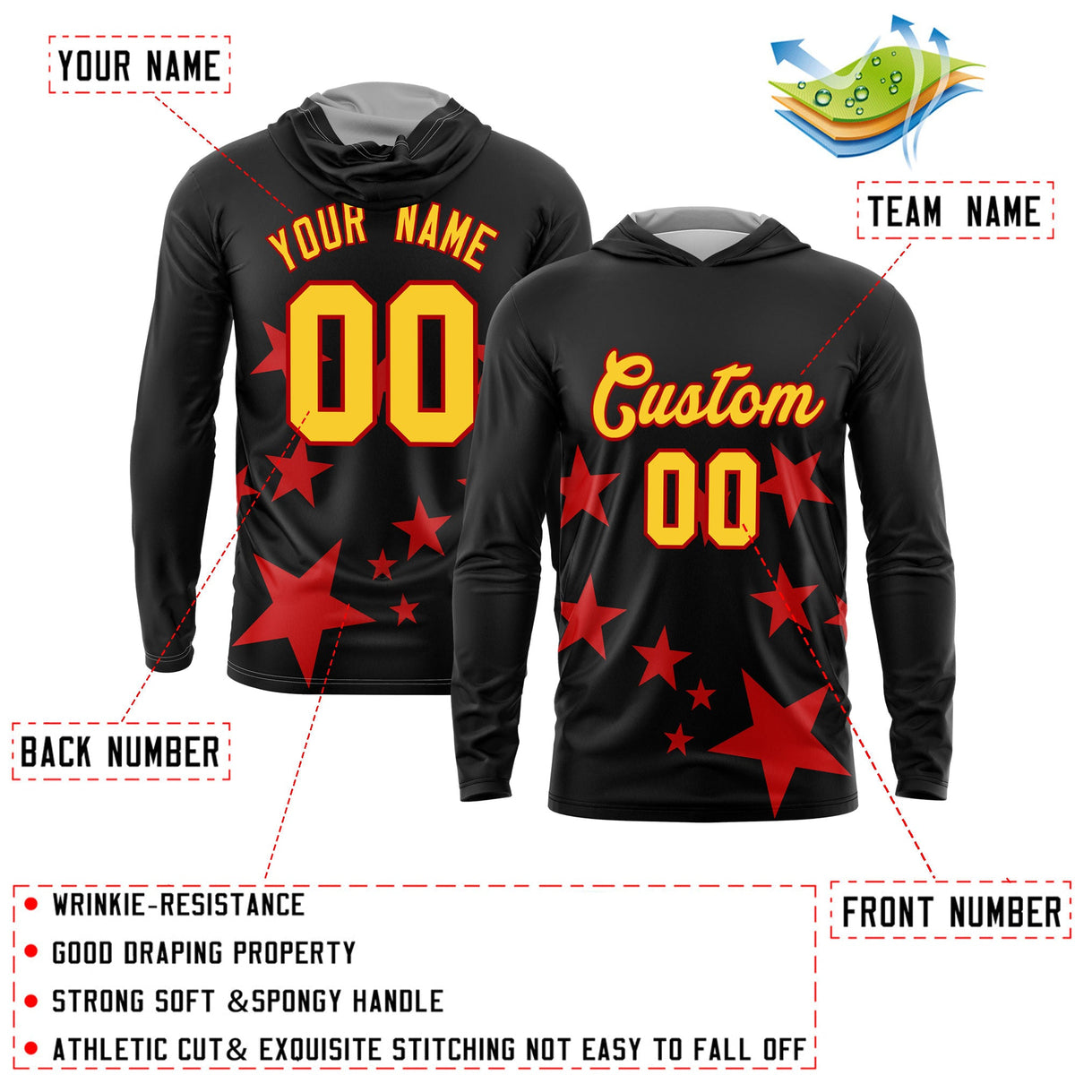 Custom Black Gold Basketball Shooting Shirt Performance Training Quick Dry Hoodie| KXKSHOP