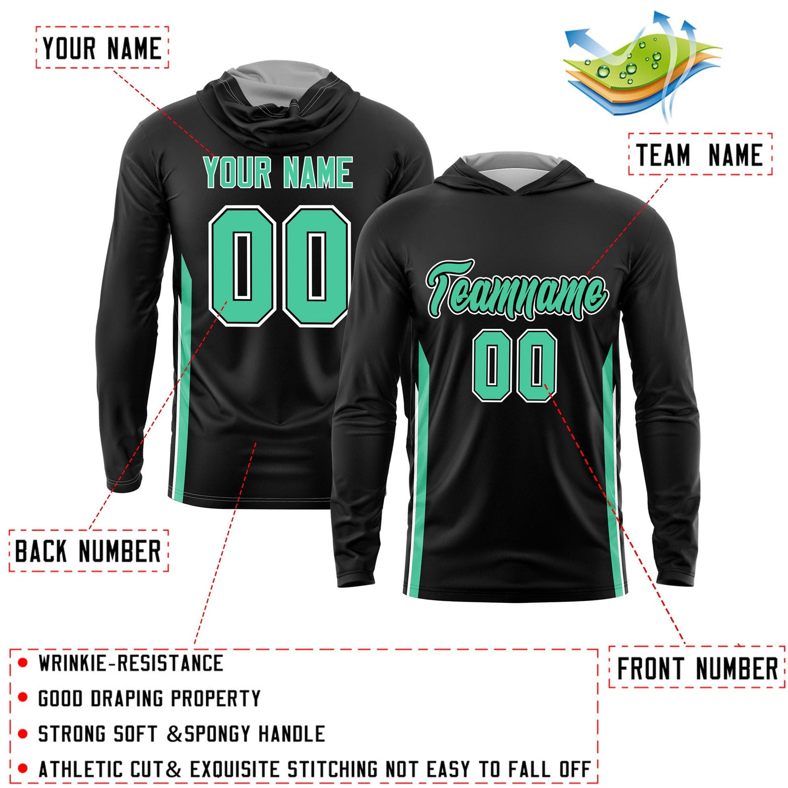 Custom Black Bright green Basketball Shooting Shirt Performance Training Lightweight Hoodie| KXKSHOP