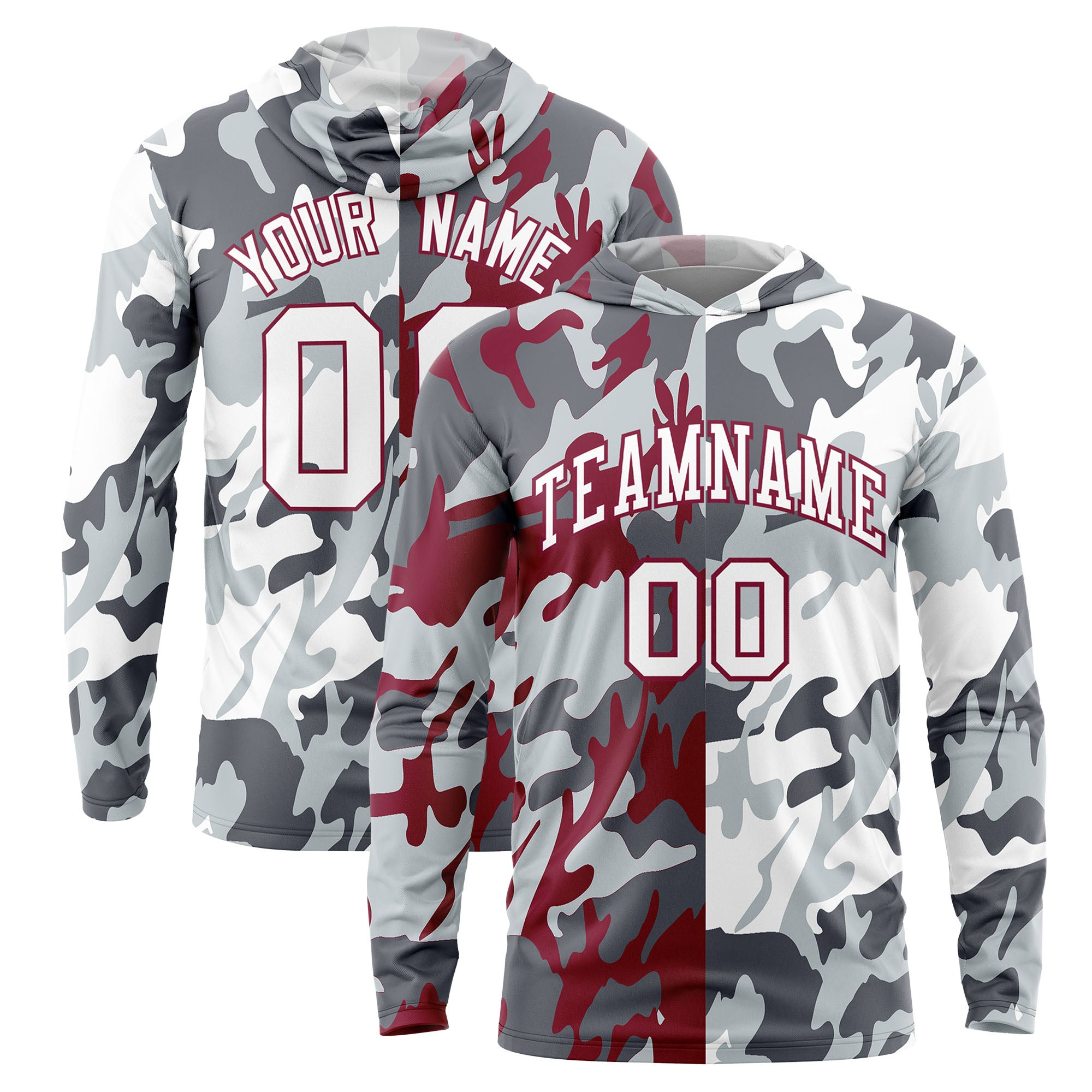 Custom Gray Crimson-Silver Personalized Camo Design Quick Dry Lightweight Hoodie