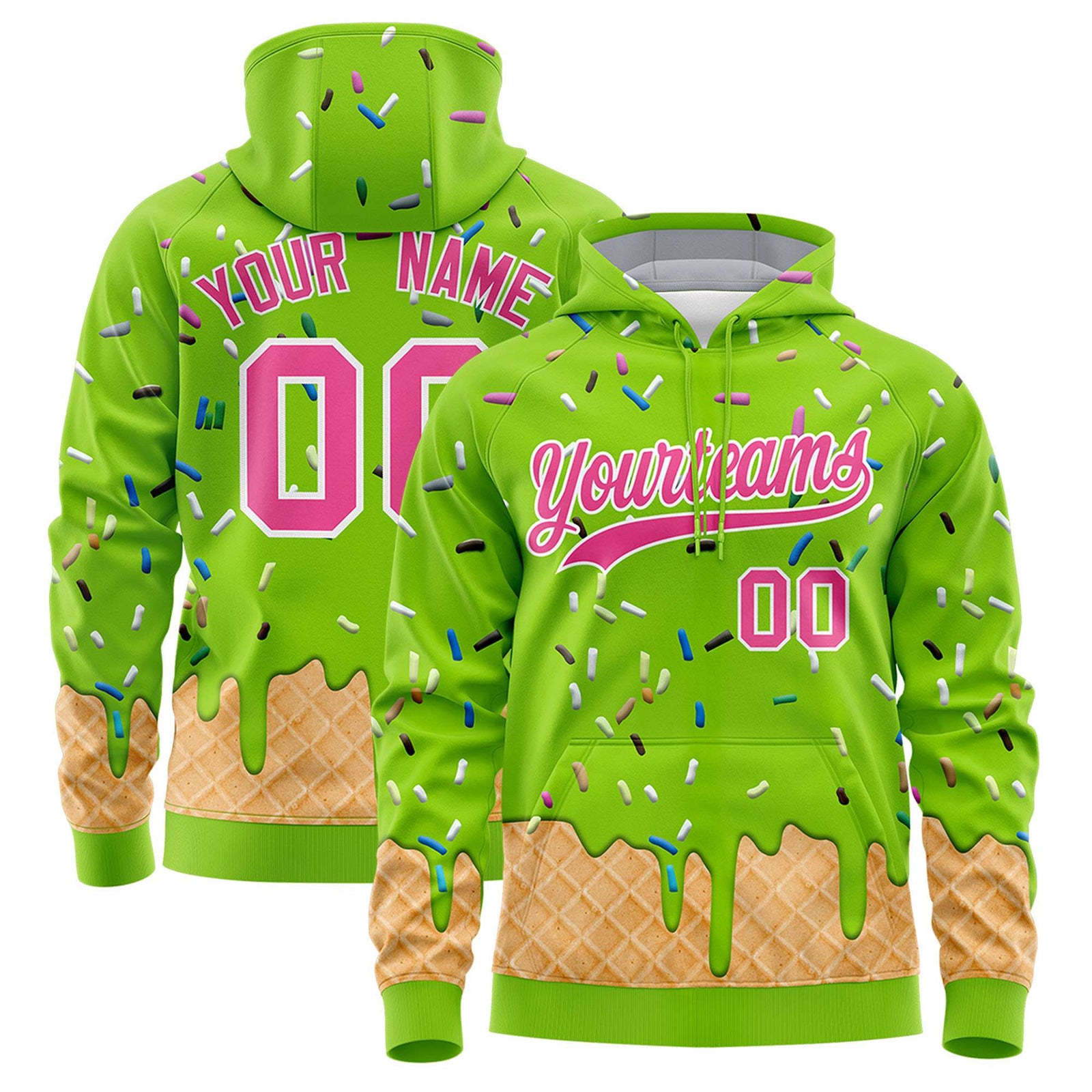 Custom Neon Green Graffiti Pattern Fashion Hoodie Athletic Pullover Sweatshirt
