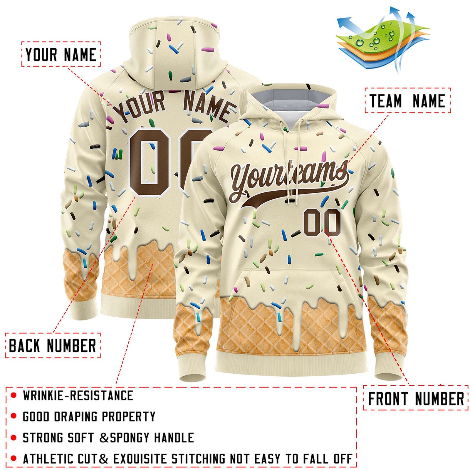 Custom Cream Graffiti Pattern Fashion Hoodie Athletic Pullover Sweatshirt