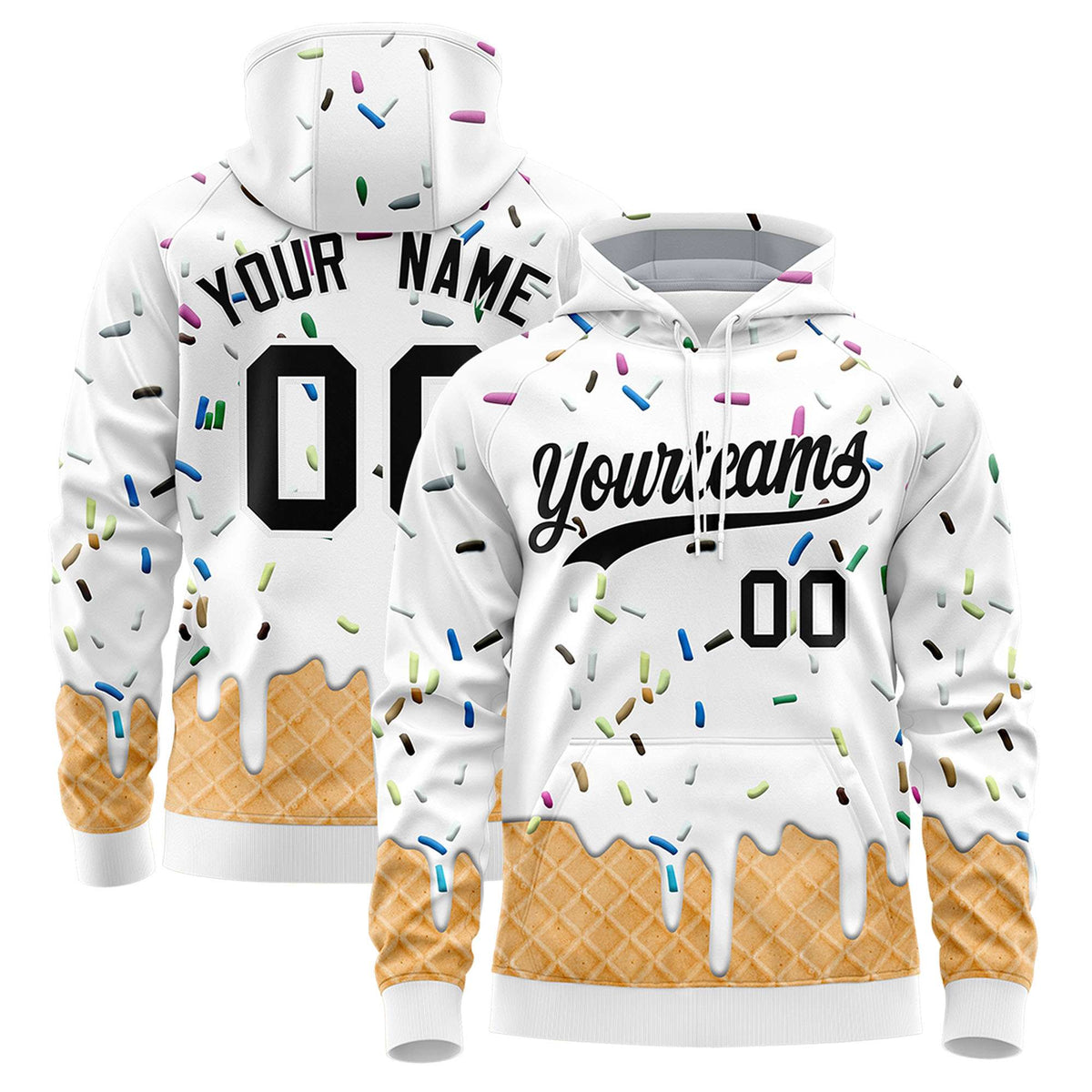 Custom White Graffiti Pattern Fashion Hoodie Athletic Pullover Sweatshirt