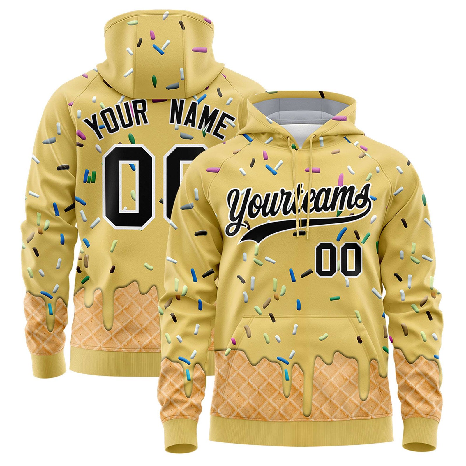 Custom Old Gold Graffiti Pattern Fashion Hoodie Athletic Pullover Sweatshirt