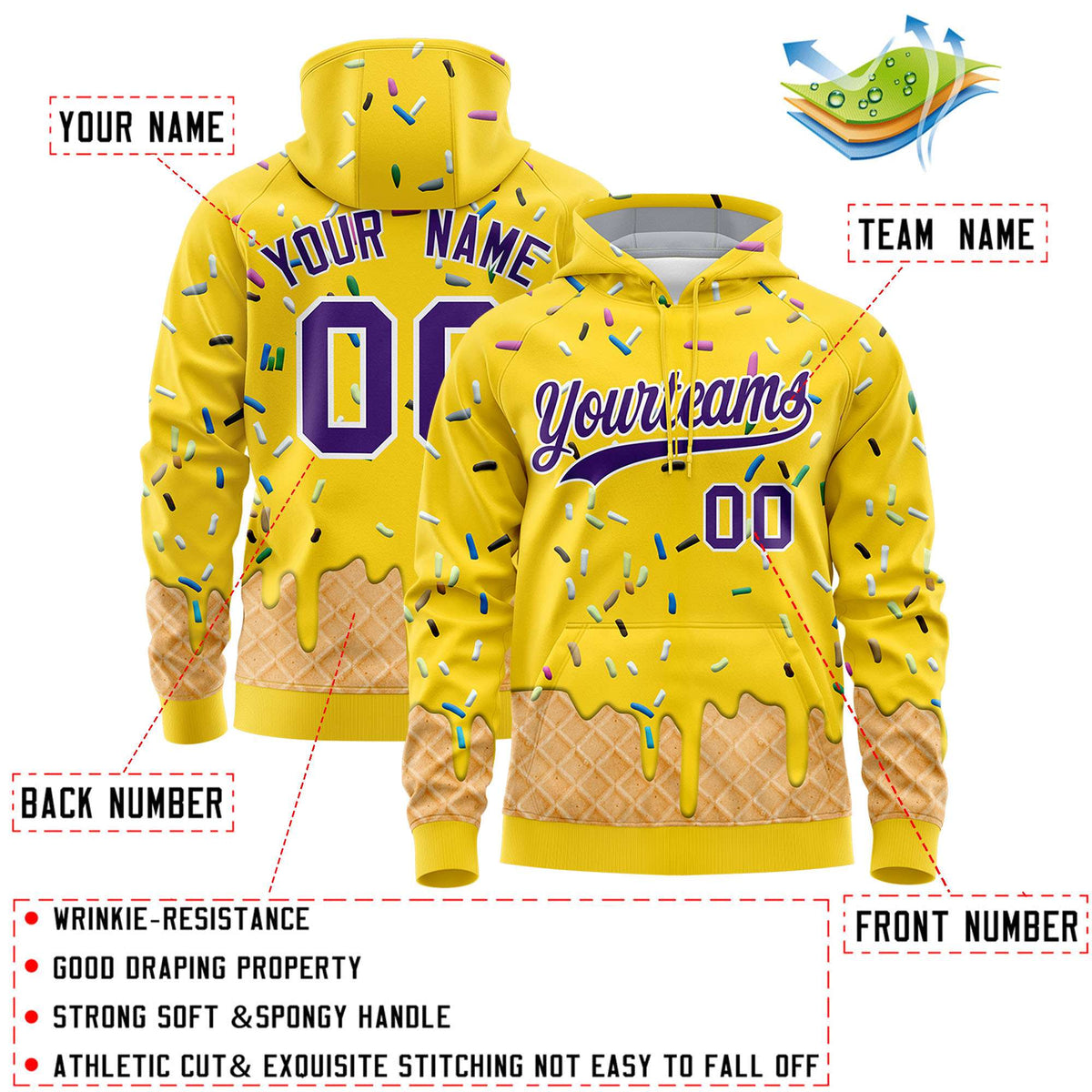 Custom Gold Graffiti Pattern Fashion Hoodie Athletic Pullover Sweatshirt