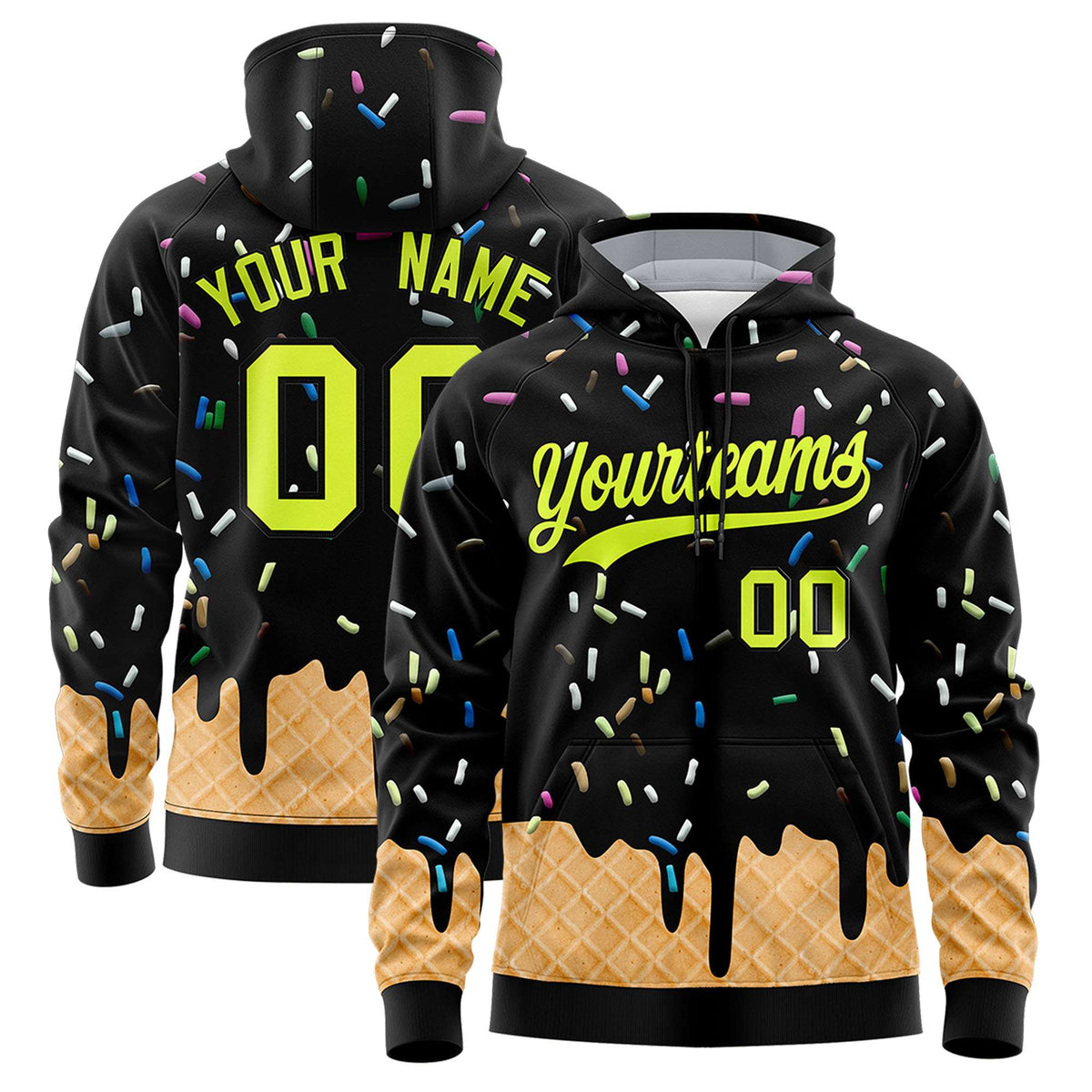 Custom Black Graffiti Pattern Fashion Hoodie Athletic Pullover Sweatshirt