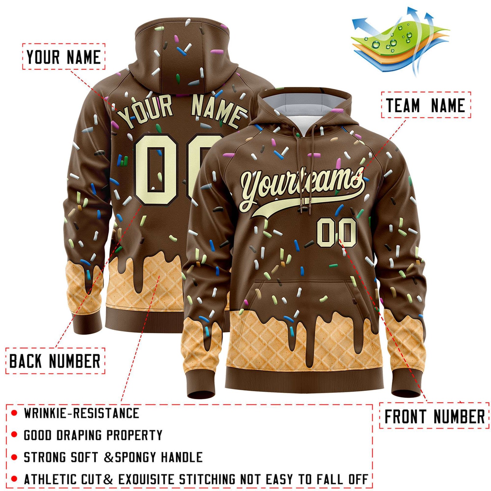 Custom Light Brown Graffiti Pattern Fashion Hoodie Athletic Pullover Sweatshirt