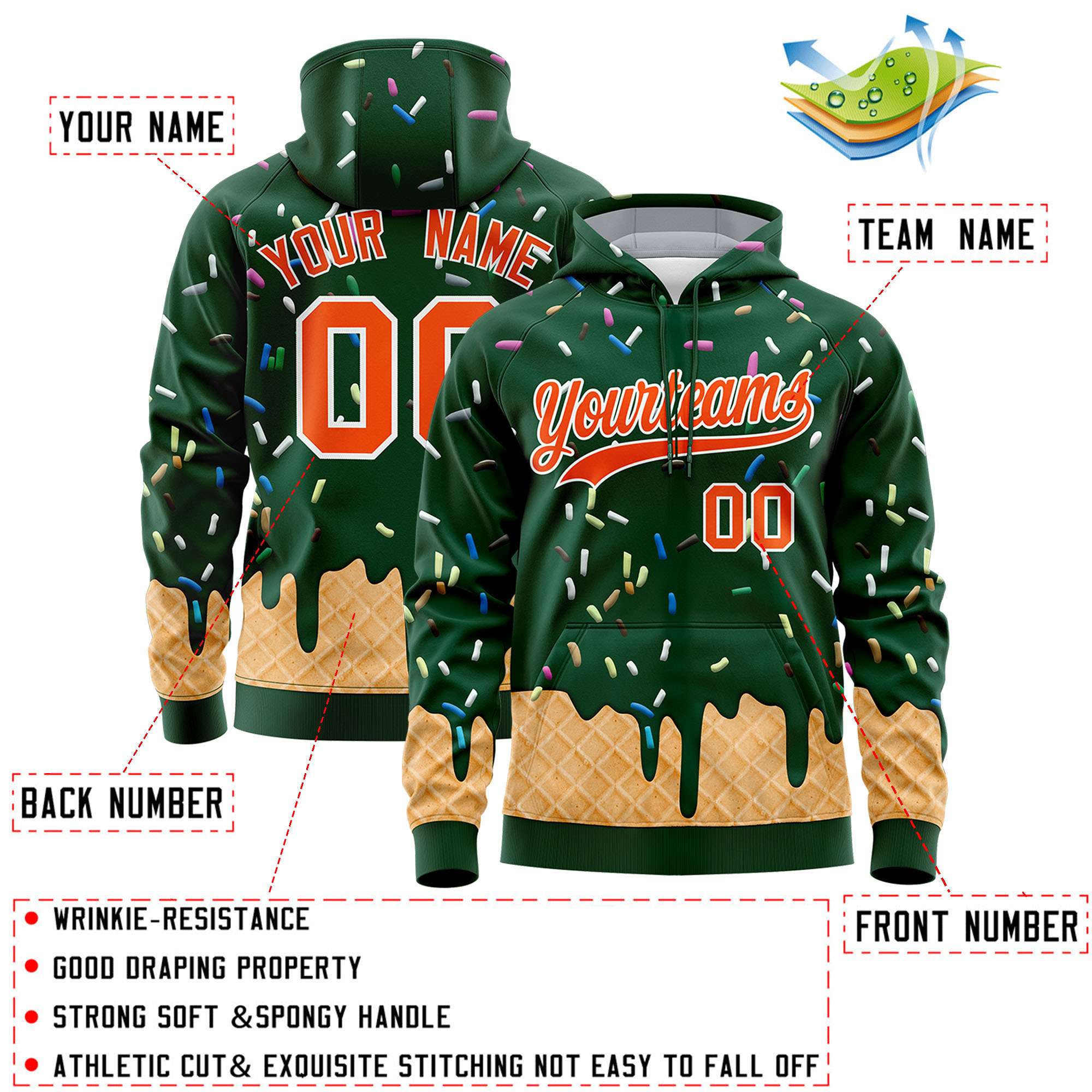 Custom Green Graffiti Pattern Fashion Hoodie Athletic Pullover Sweatshirt