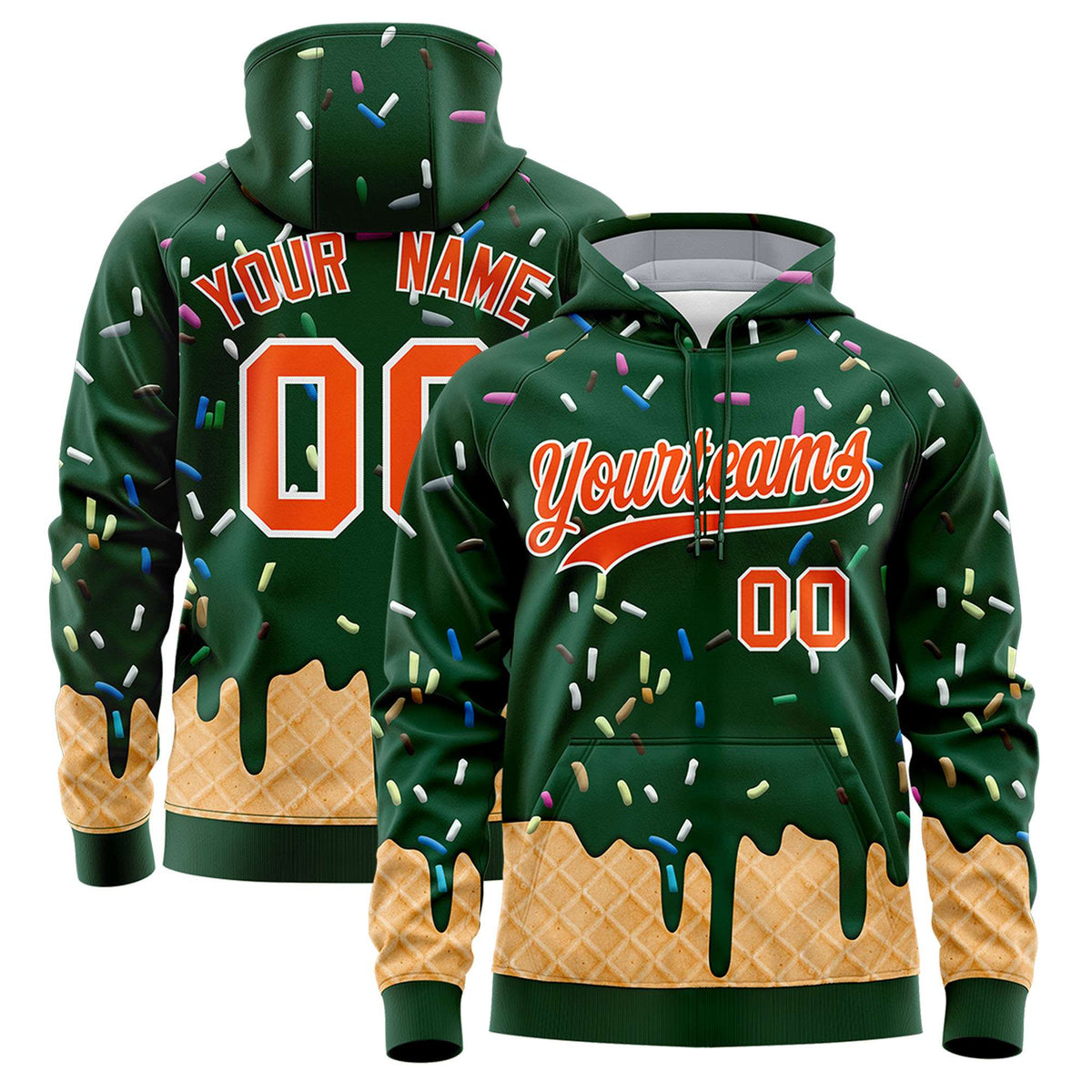 Custom Green Graffiti Pattern Fashion Hoodie Athletic Pullover Sweatshirt
