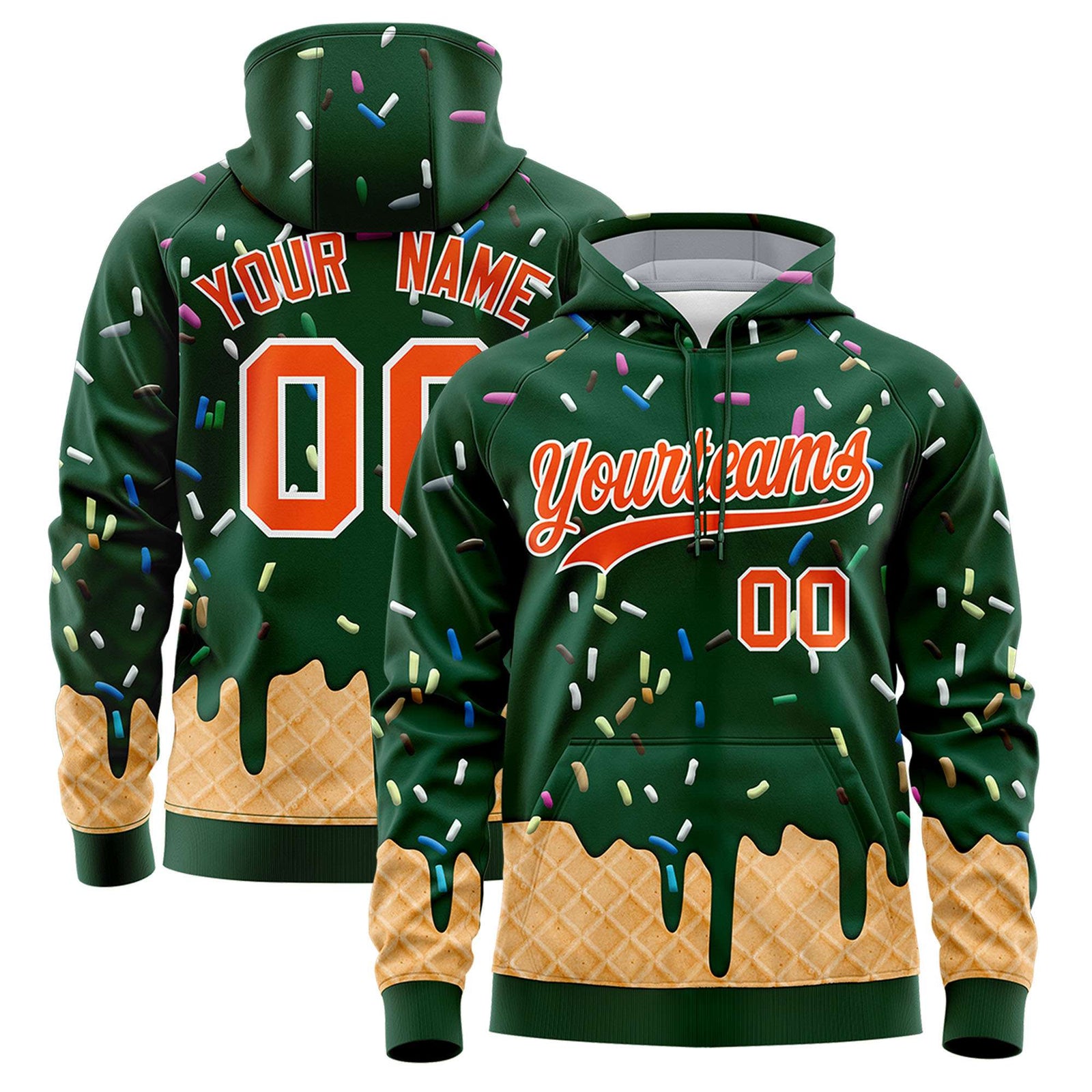 Custom Green Graffiti Pattern Fashion Hoodie Athletic Pullover Sweatshirt