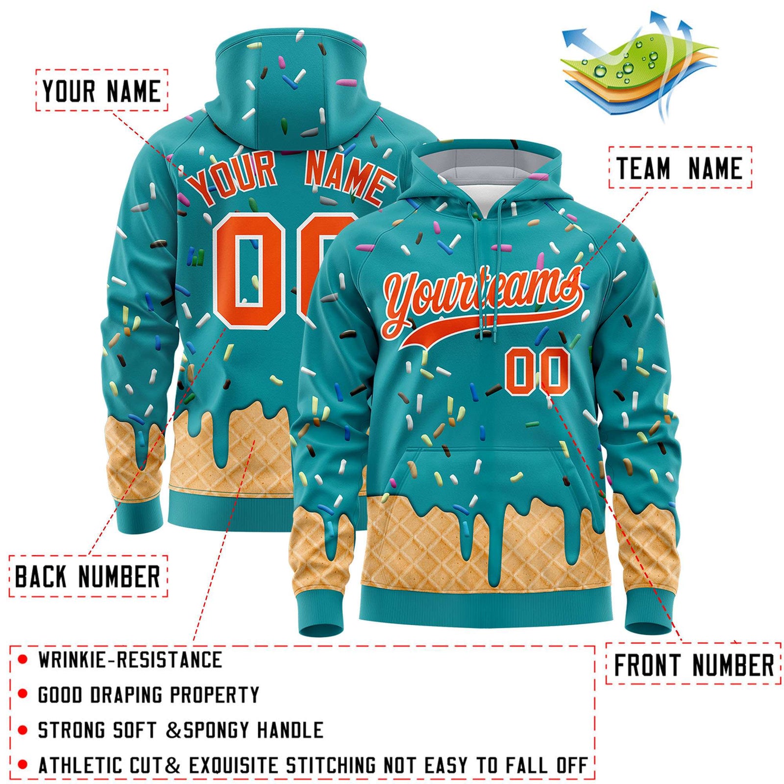 Custom Aqua Graffiti Pattern Fashion Hoodie Athletic Pullover Sweatshirt