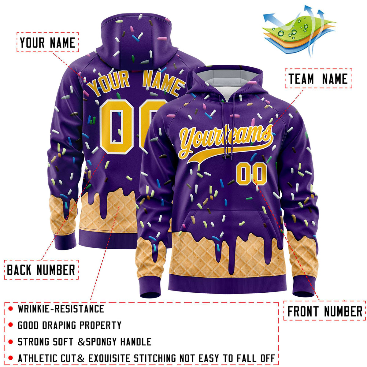 Custom Purple Graffiti Pattern Fashion Hoodie Athletic Pullover Sweatshirt