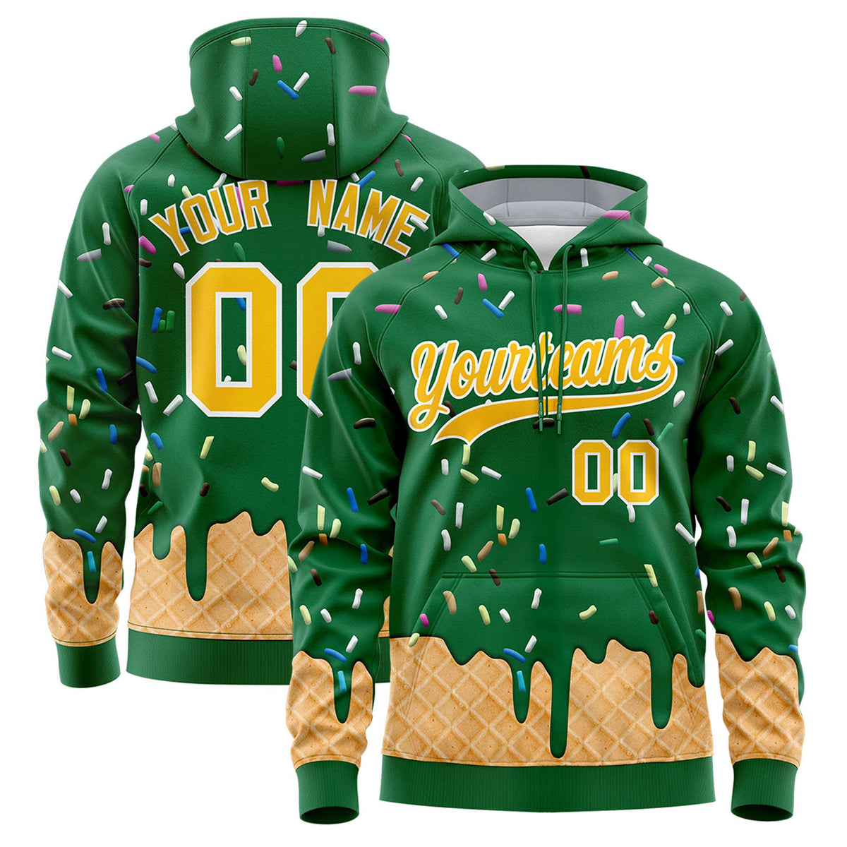 Custom Kelly Green Graffiti Pattern Fashion Hoodie Athletic Pullover Sweatshirt