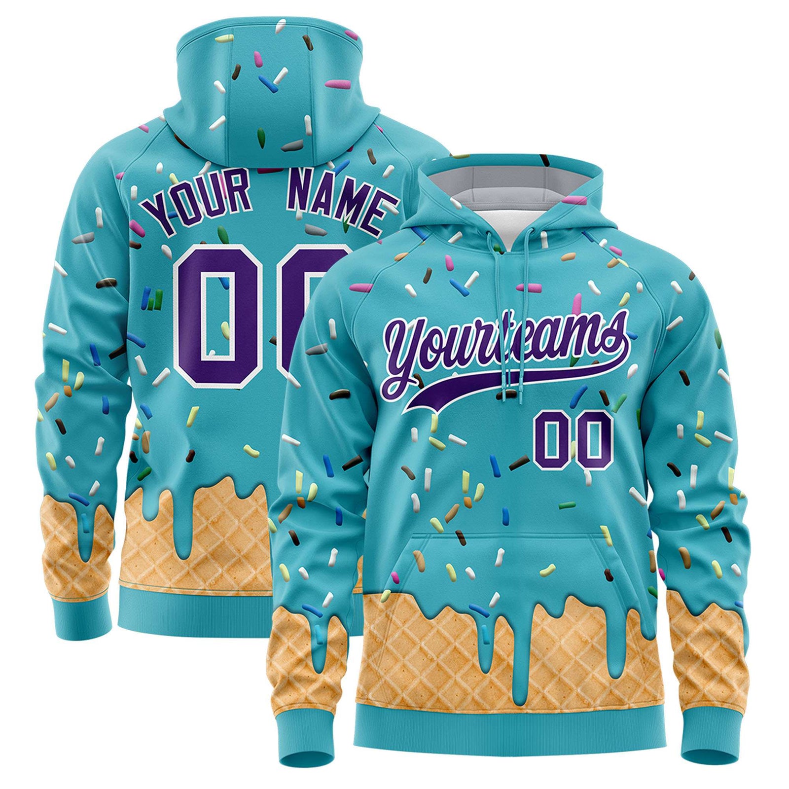 Custom Aqua Graffiti Pattern Fashion Hoodie Athletic Pullover Sweatshirt