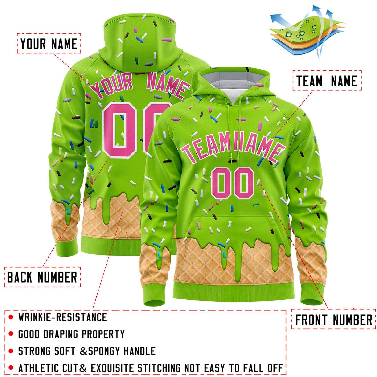 Custom Neon Green Graffiti Pattern Fashion Hoodie Athletic Pullover Sweatshirt