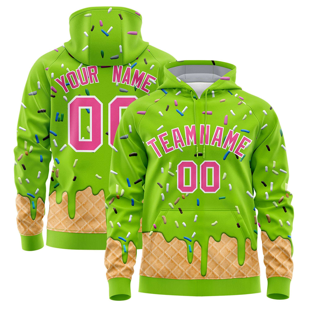 Custom Neon Green Graffiti Pattern Fashion Hoodie Athletic Pullover Sweatshirt