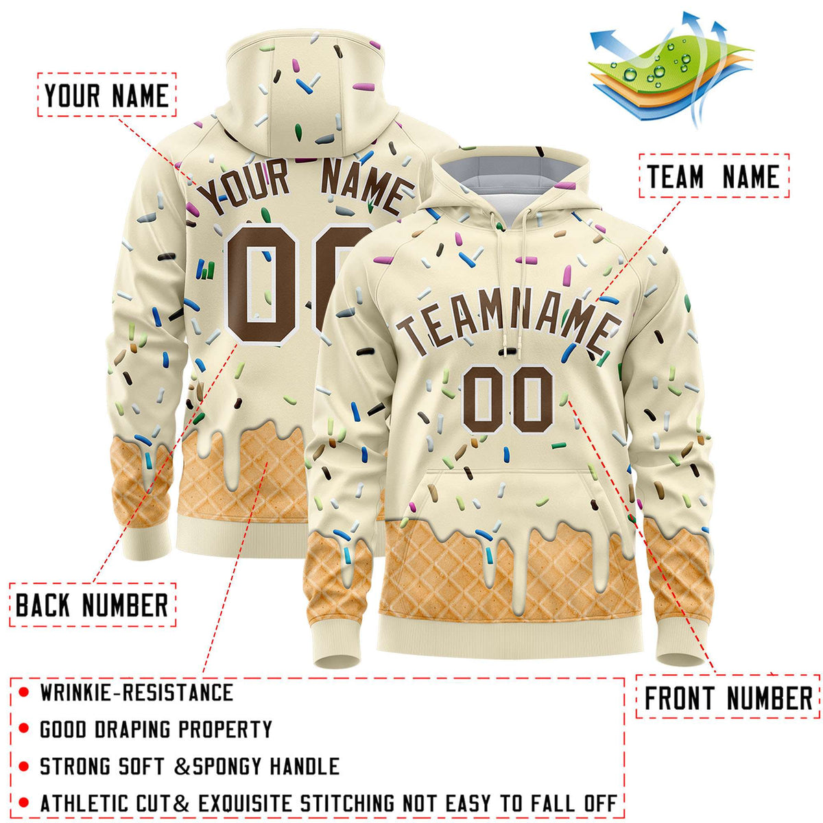 Custom Cream Graffiti Pattern Fashion Hoodie Athletic Pullover Sweatshirt