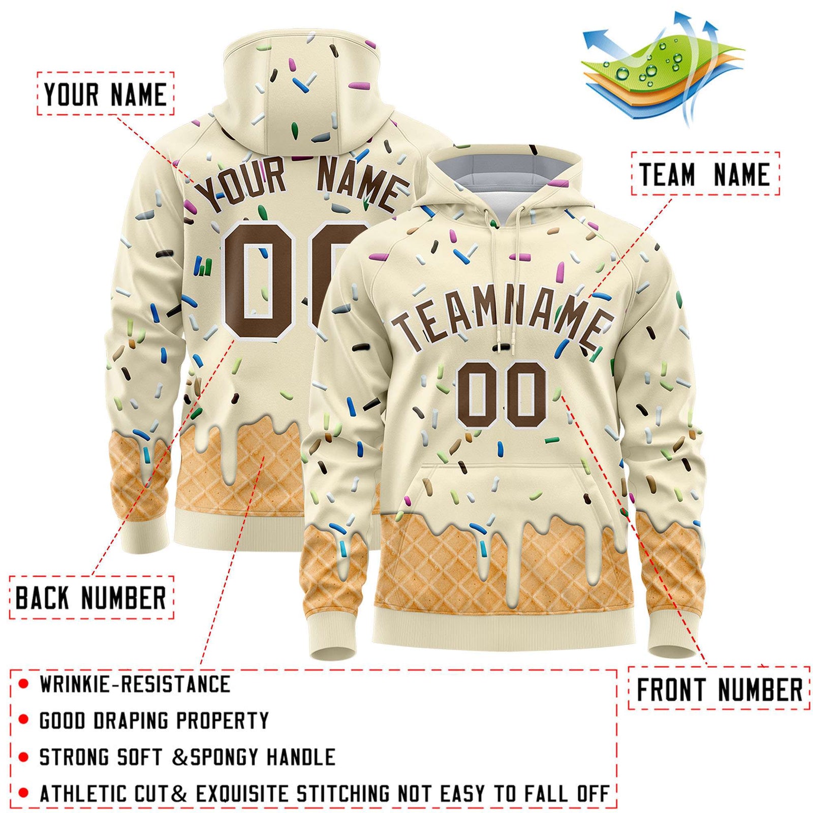 Custom Cream Graffiti Pattern Fashion Hoodie Athletic Pullover Sweatshirt