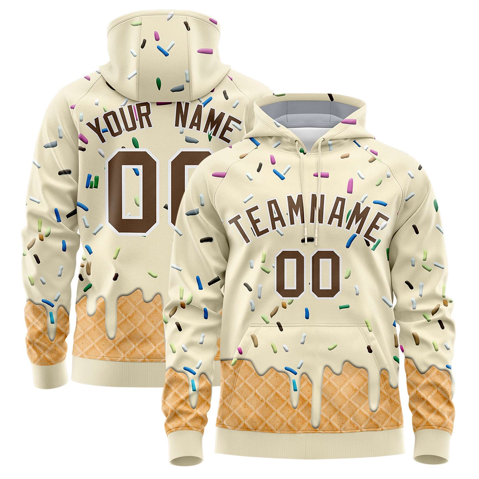 Custom Cream Graffiti Pattern Fashion Hoodie Athletic Pullover Sweatshirt