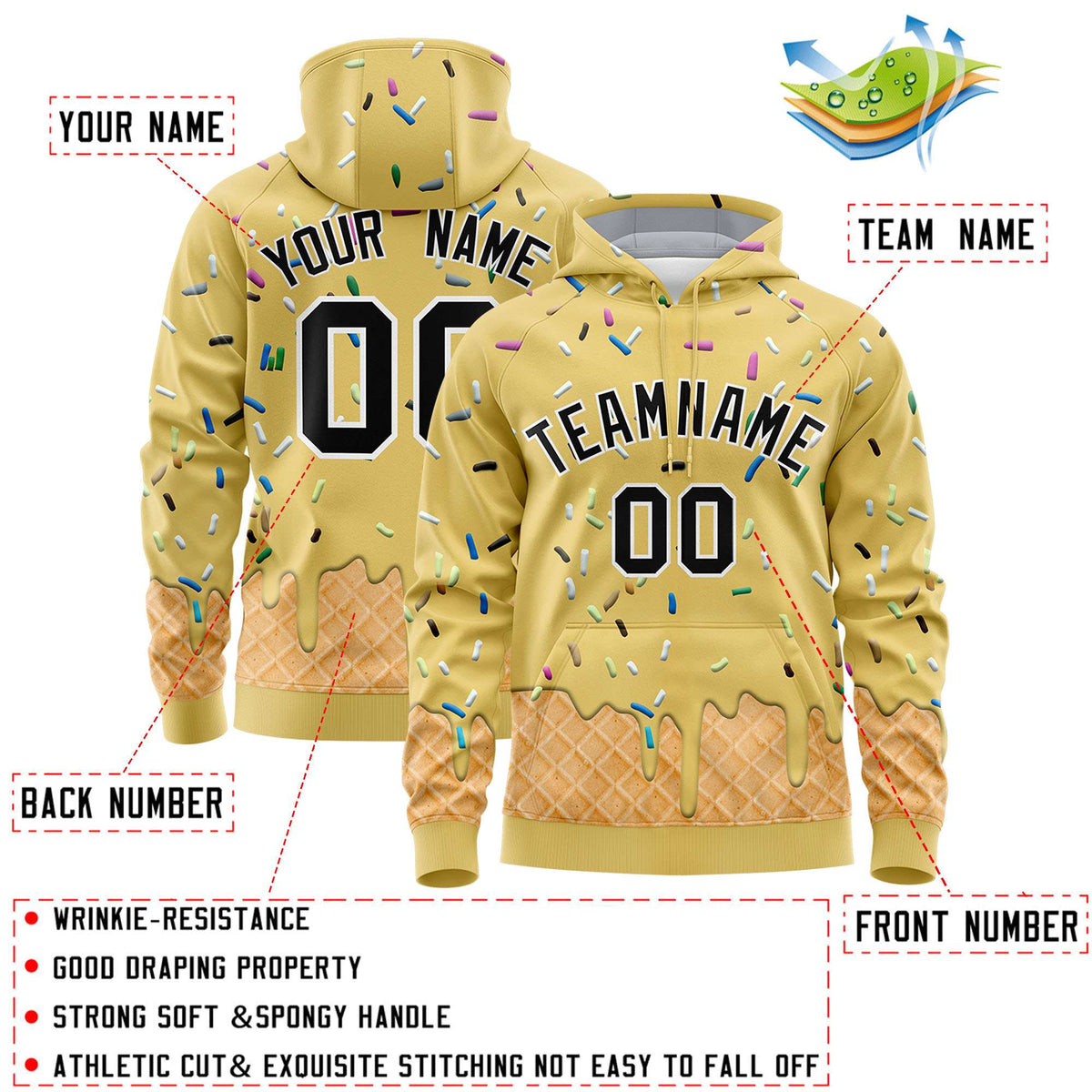 Custom Old Gold Graffiti Pattern Fashion Hoodie Athletic Pullover Sweatshirt