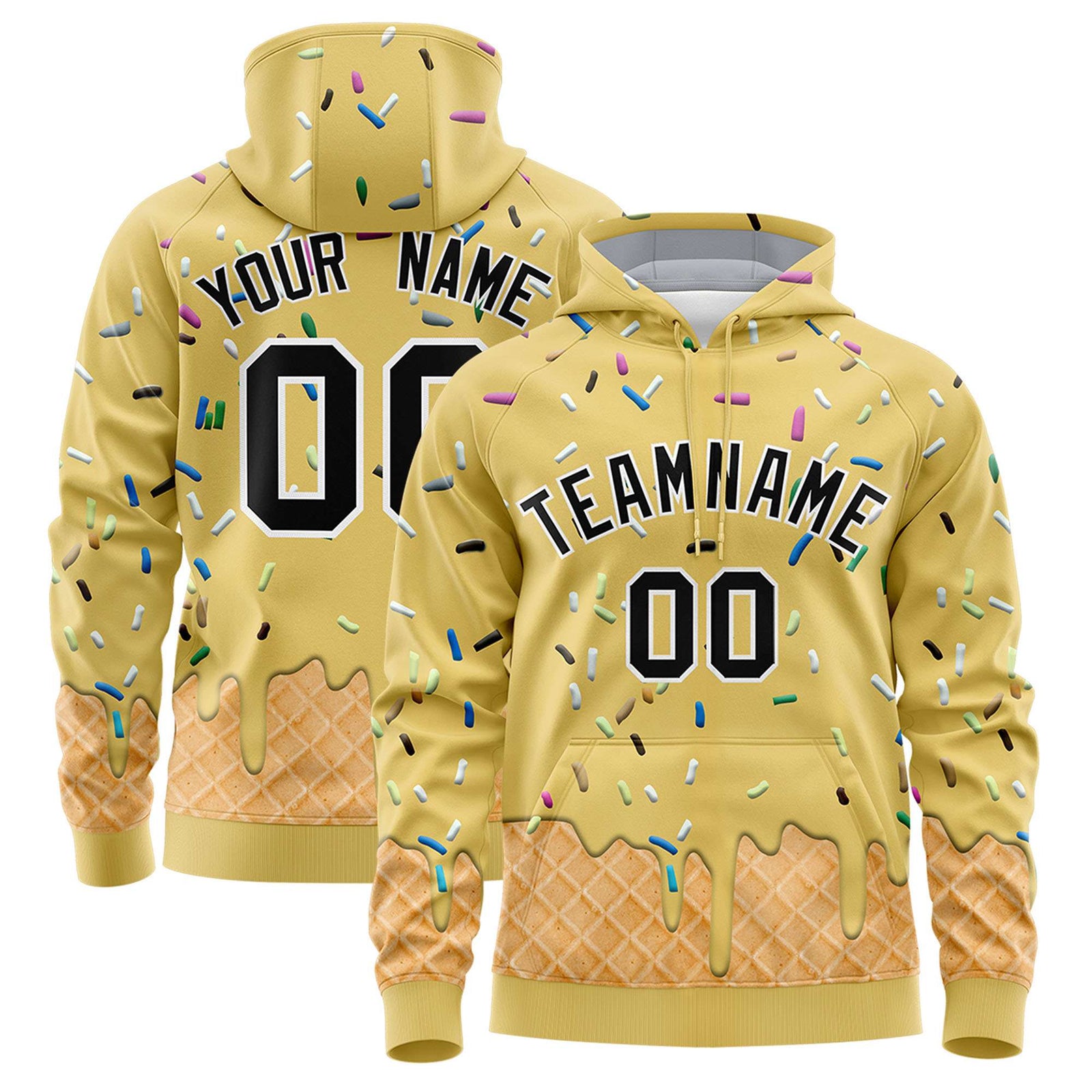 Custom Old Gold Graffiti Pattern Fashion Hoodie Athletic Pullover Sweatshirt