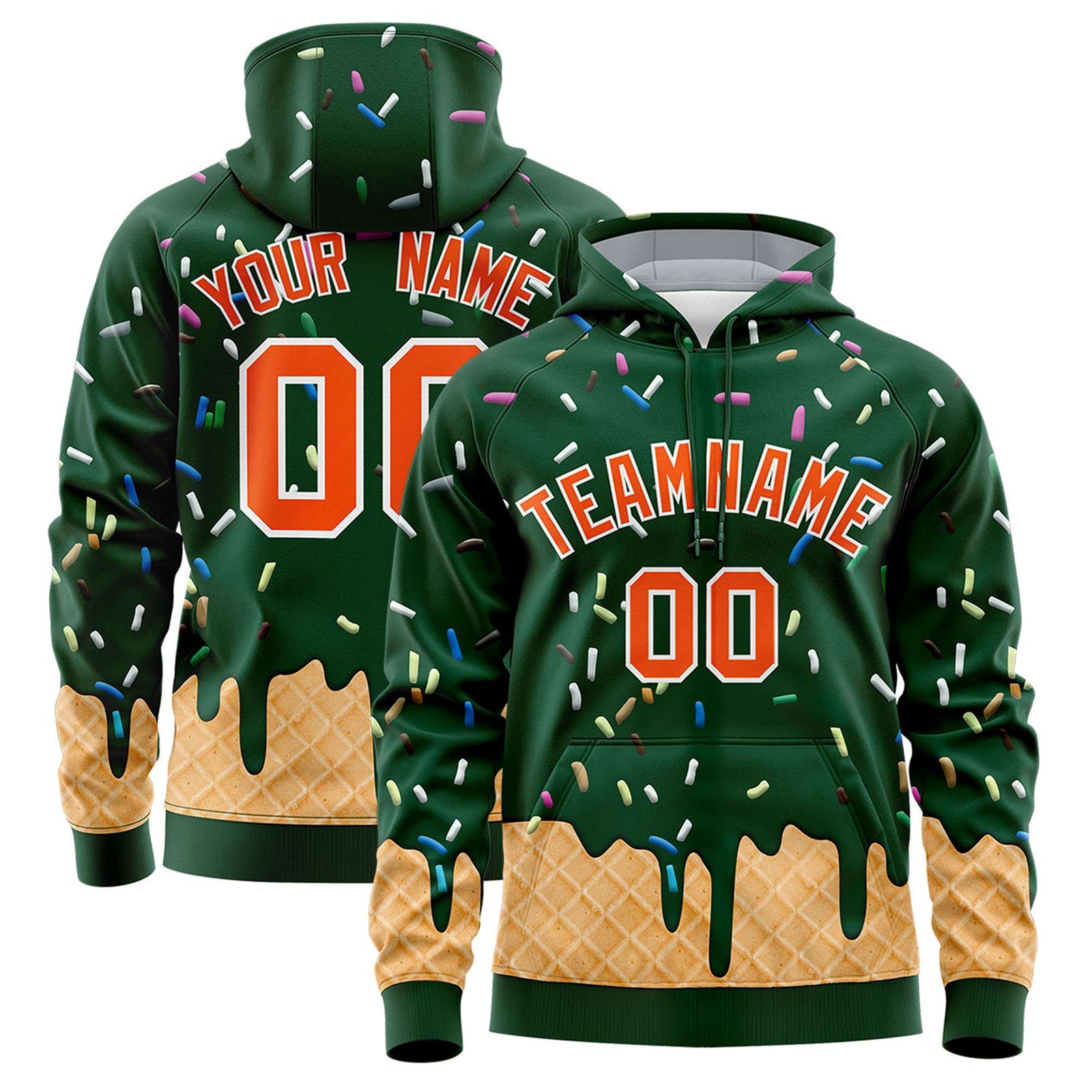 Custom Green Graffiti Pattern Fashion Hoodie Athletic Pullover Sweatshirt