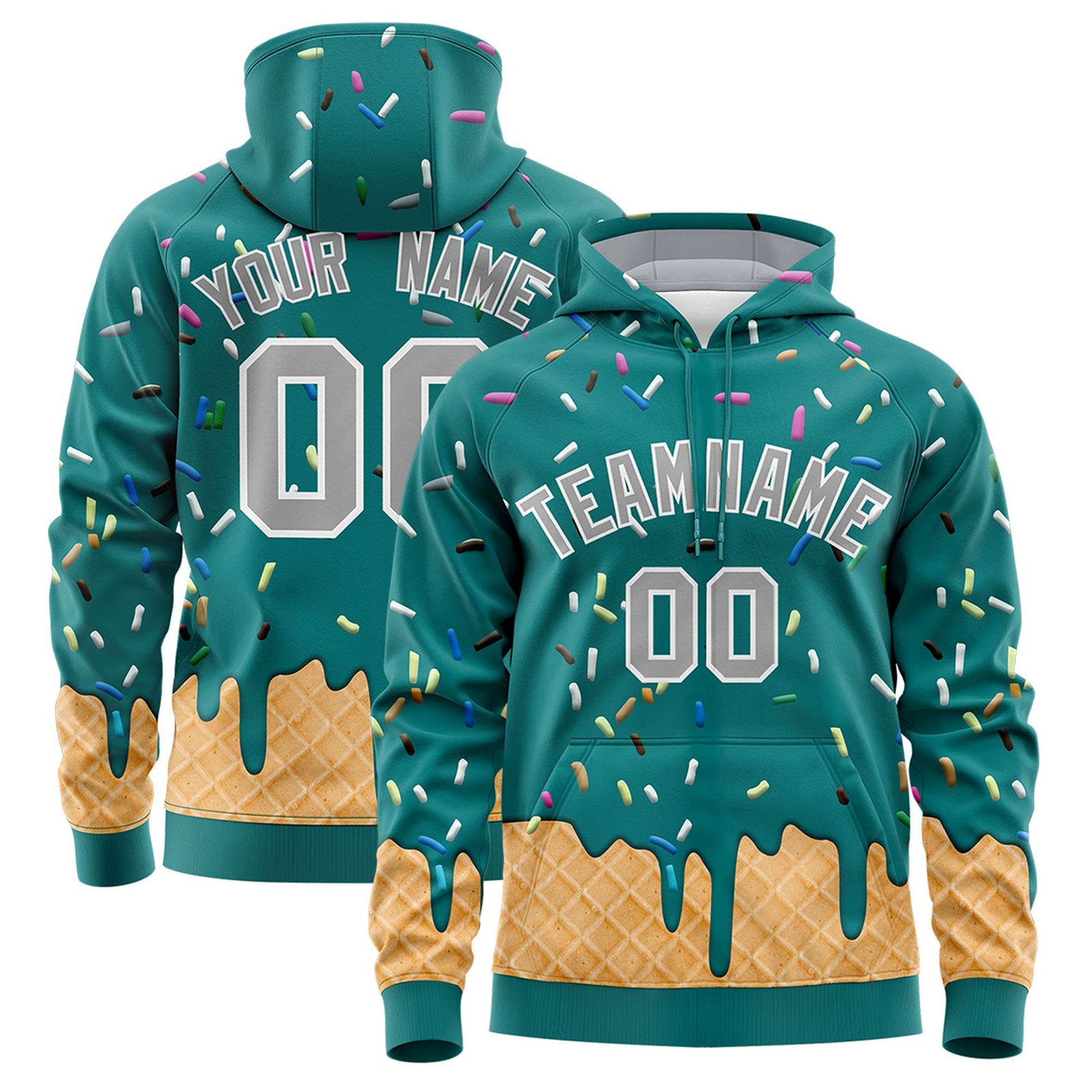 Custom Teal Graffiti Pattern Fashion Hoodie Athletic Pullover Sweatshirt