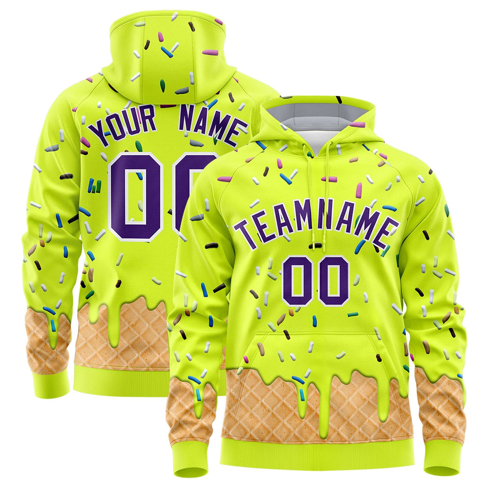 Custom Fluorescent Green Graffiti Pattern Fashion Hoodie Athletic Pullover Sweatshirt