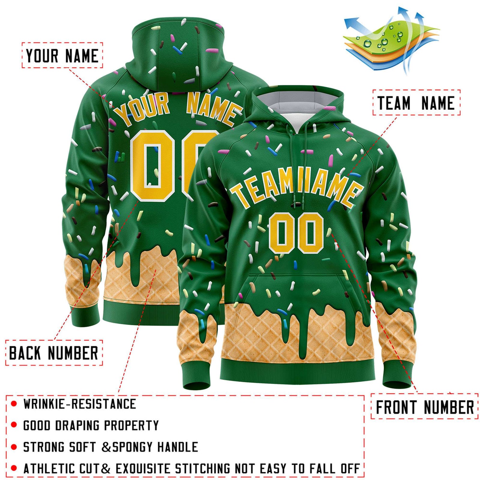 Custom Kelly Green Graffiti Pattern Fashion Hoodie Athletic Pullover Sweatshirt