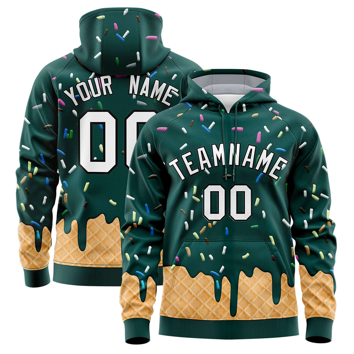 Custom Midnight Green Graffiti Pattern Fashion Hoodie Athletic Pullover Sweatshirt