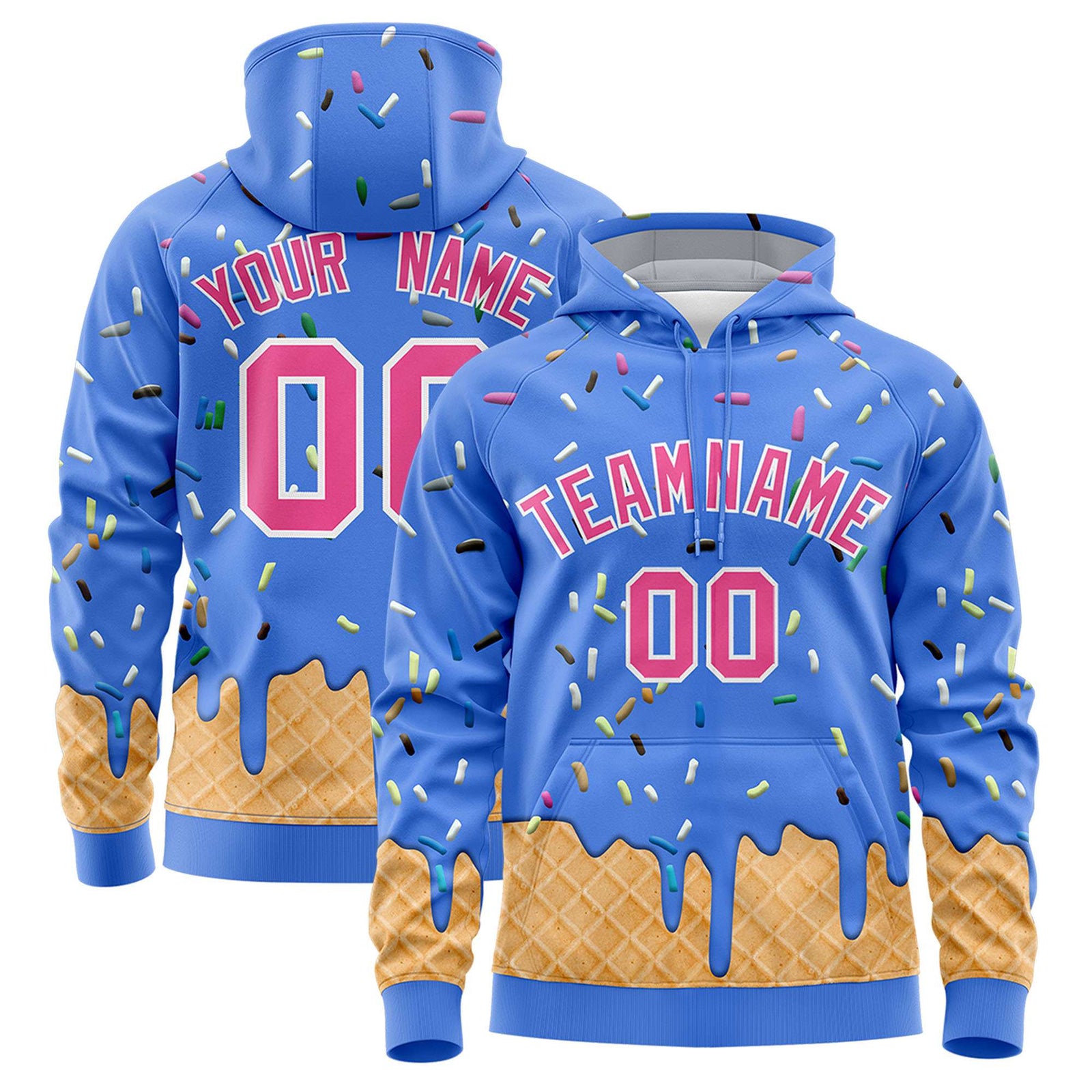 Custom Powder Blue Graffiti Pattern Fashion Hoodie Athletic Pullover Sweatshirt