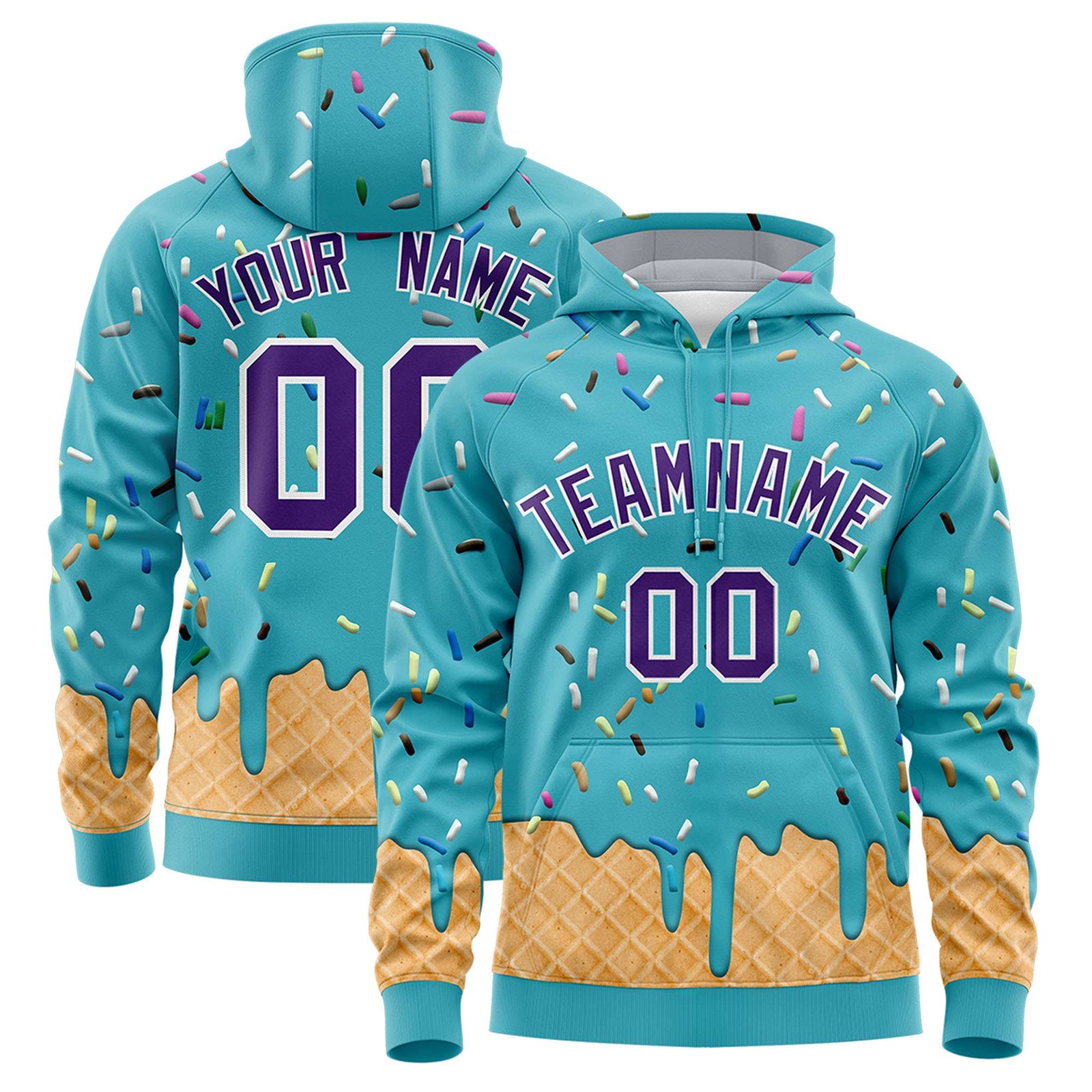 Custom Aqua Graffiti Pattern Fashion Hoodie Athletic Pullover Sweatshirt