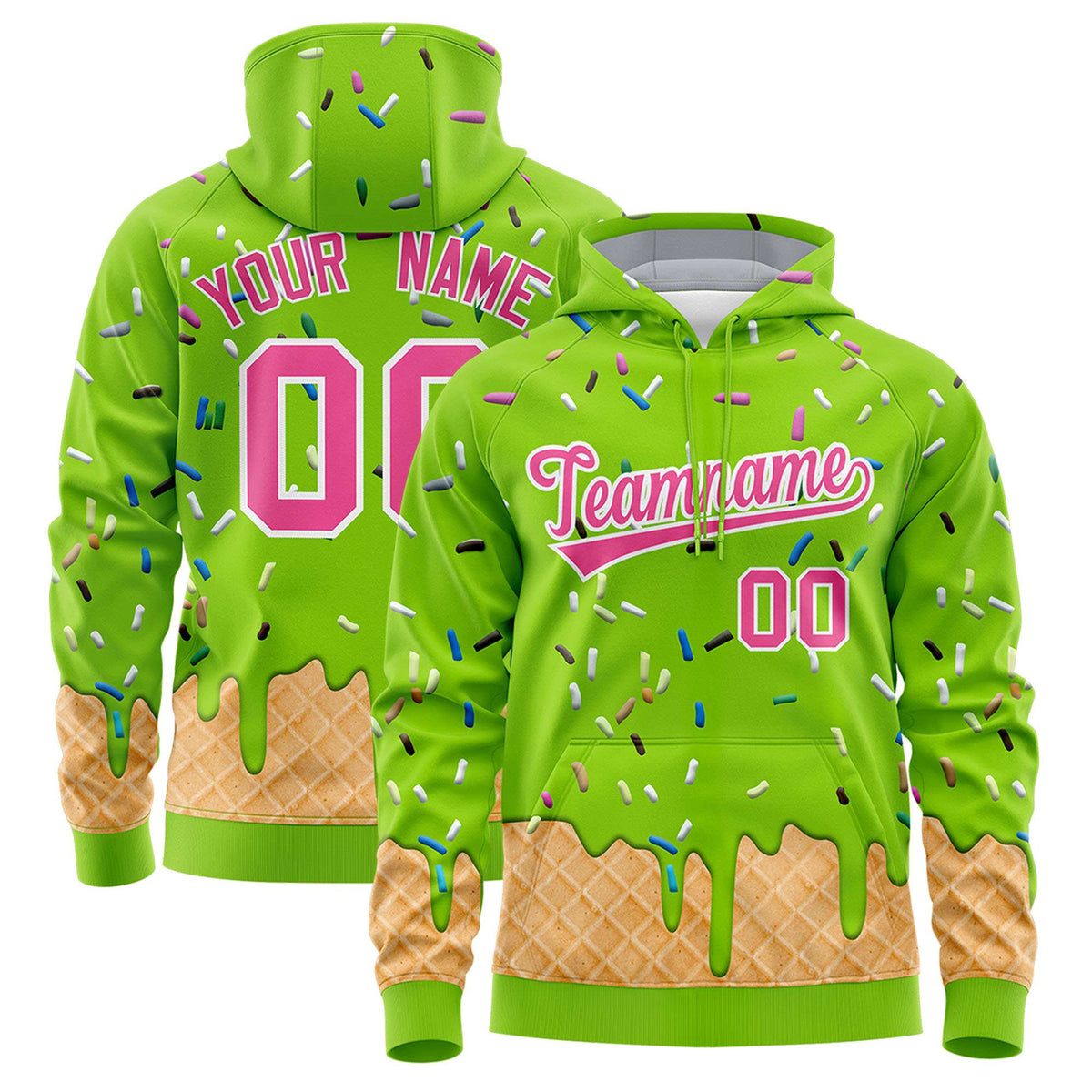 Custom Neon Green Graffiti Pattern Fashion Hoodie Athletic Pullover Sweatshirt