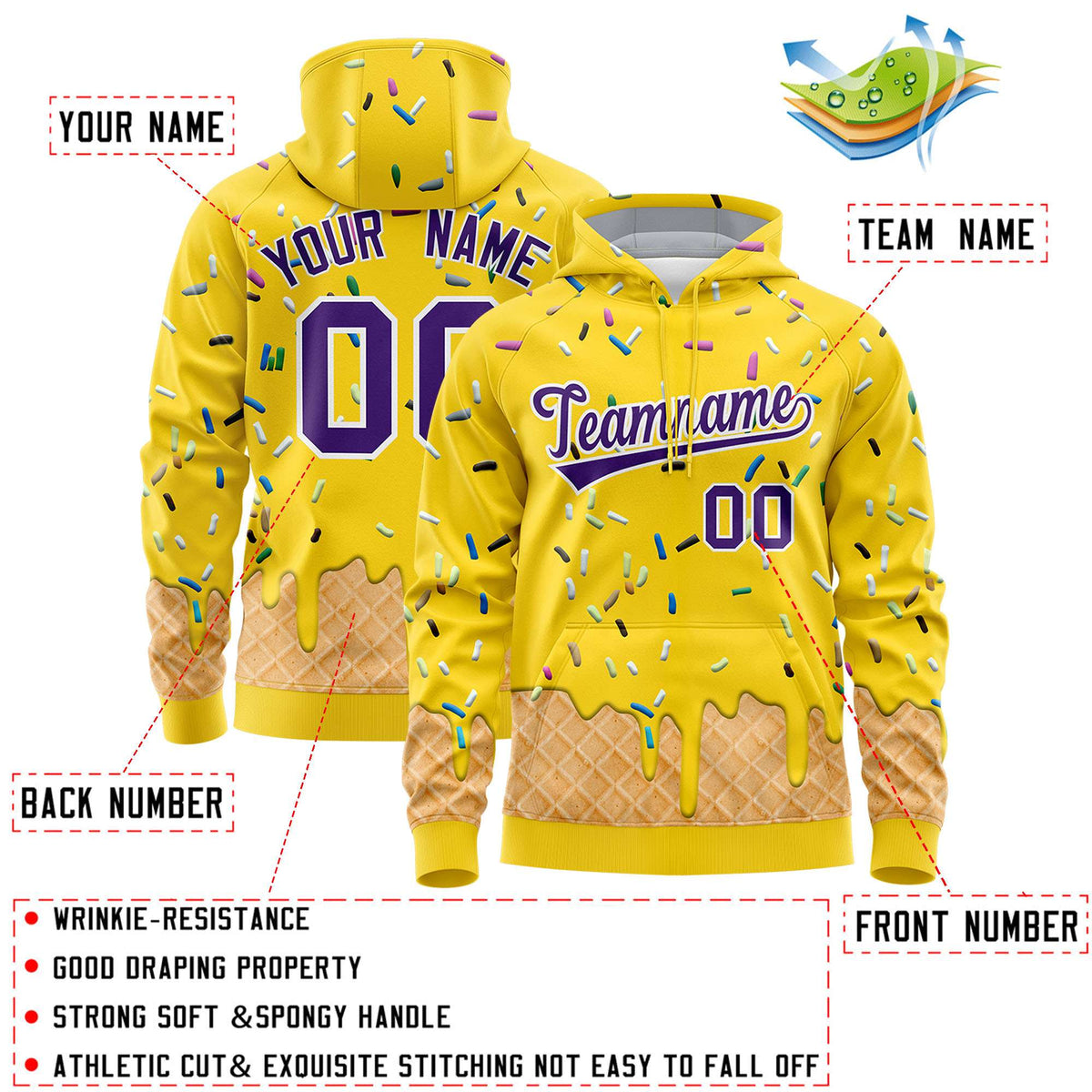 Custom Gold Graffiti Pattern Fashion Hoodie Athletic Pullover Sweatshirt