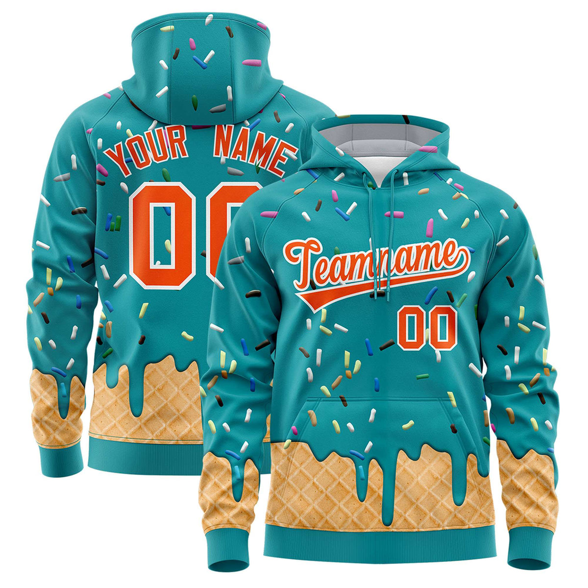 Custom Aqua Graffiti Pattern Fashion Hoodie Athletic Pullover Sweatshirt