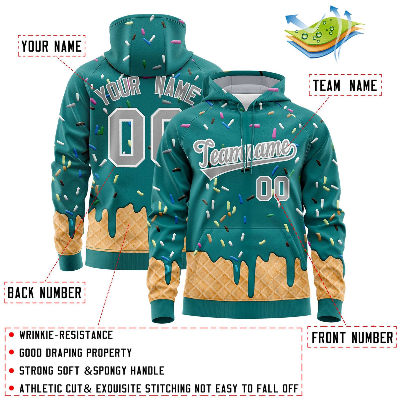 Custom Teal Graffiti Pattern Fashion Hoodie Athletic Pullover Sweatshirt