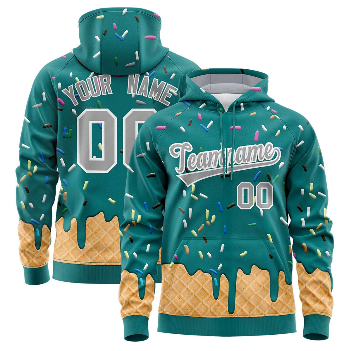 Custom Teal Graffiti Pattern Fashion Hoodie Athletic Pullover Sweatshirt