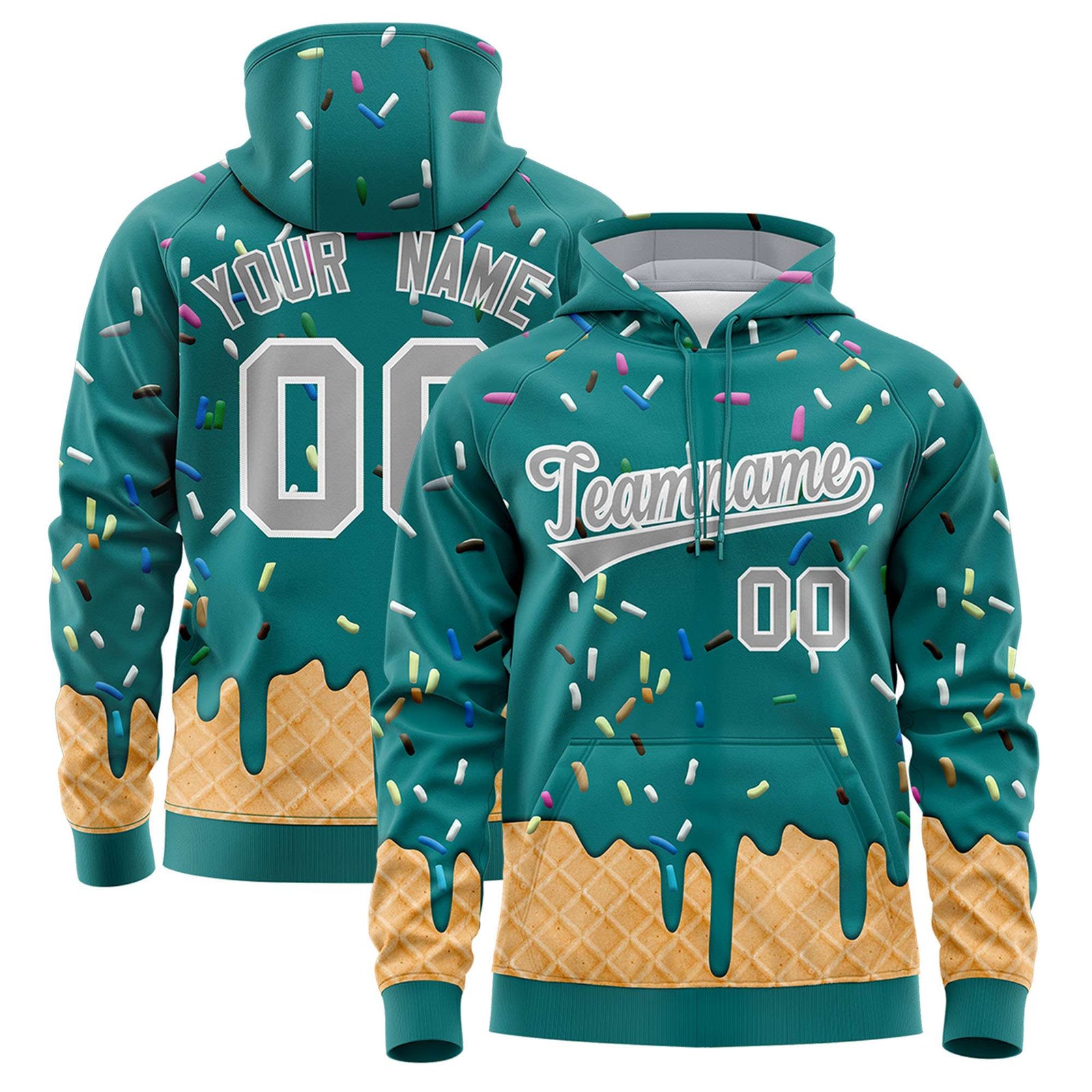Custom Teal Graffiti Pattern Fashion Hoodie Athletic Pullover Sweatshirt