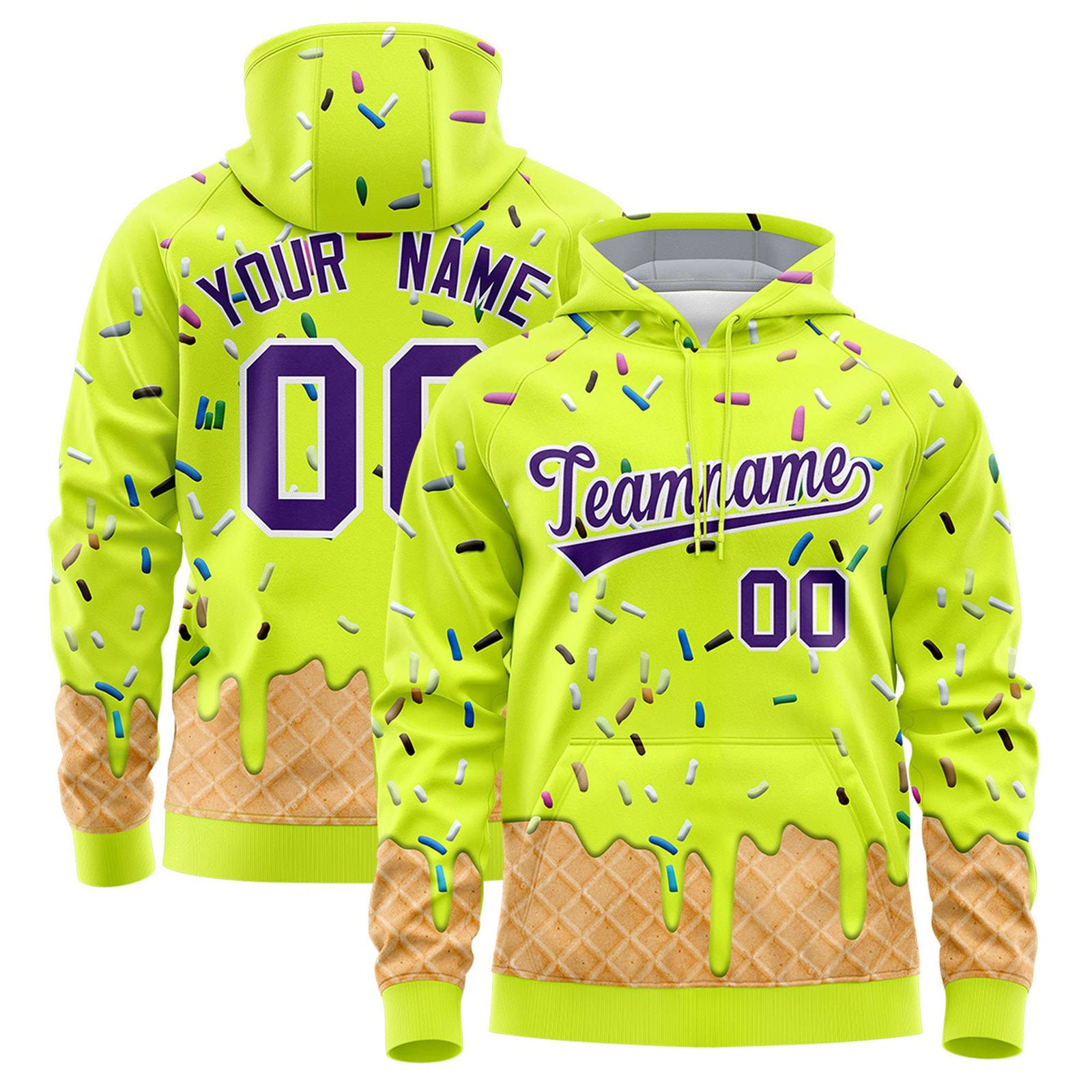 Custom Fluorescent Green Graffiti Pattern Fashion Hoodie Athletic Pullover Sweatshirt