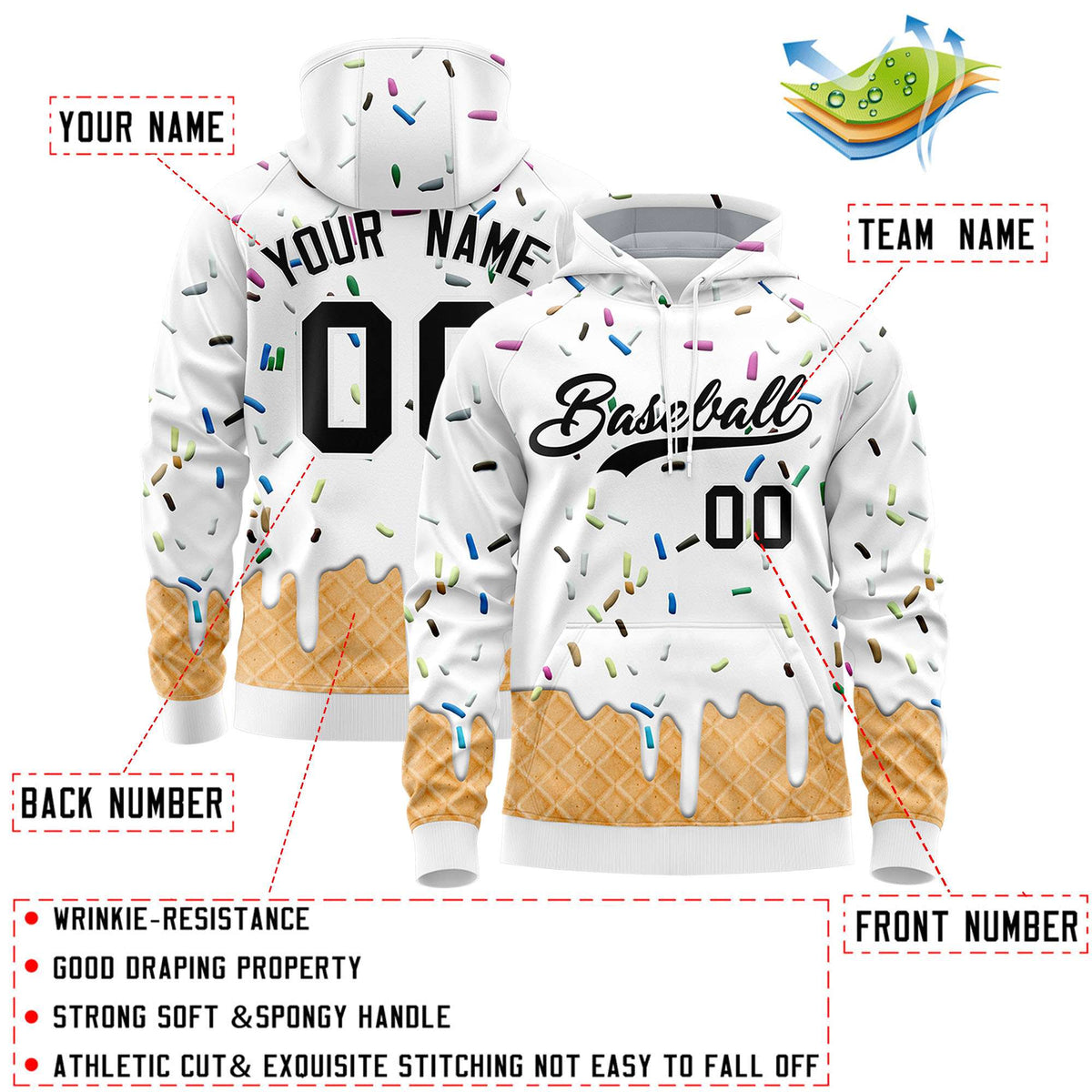 Custom White Graffiti Pattern Fashion Hoodie Athletic Pullover Sweatshirt